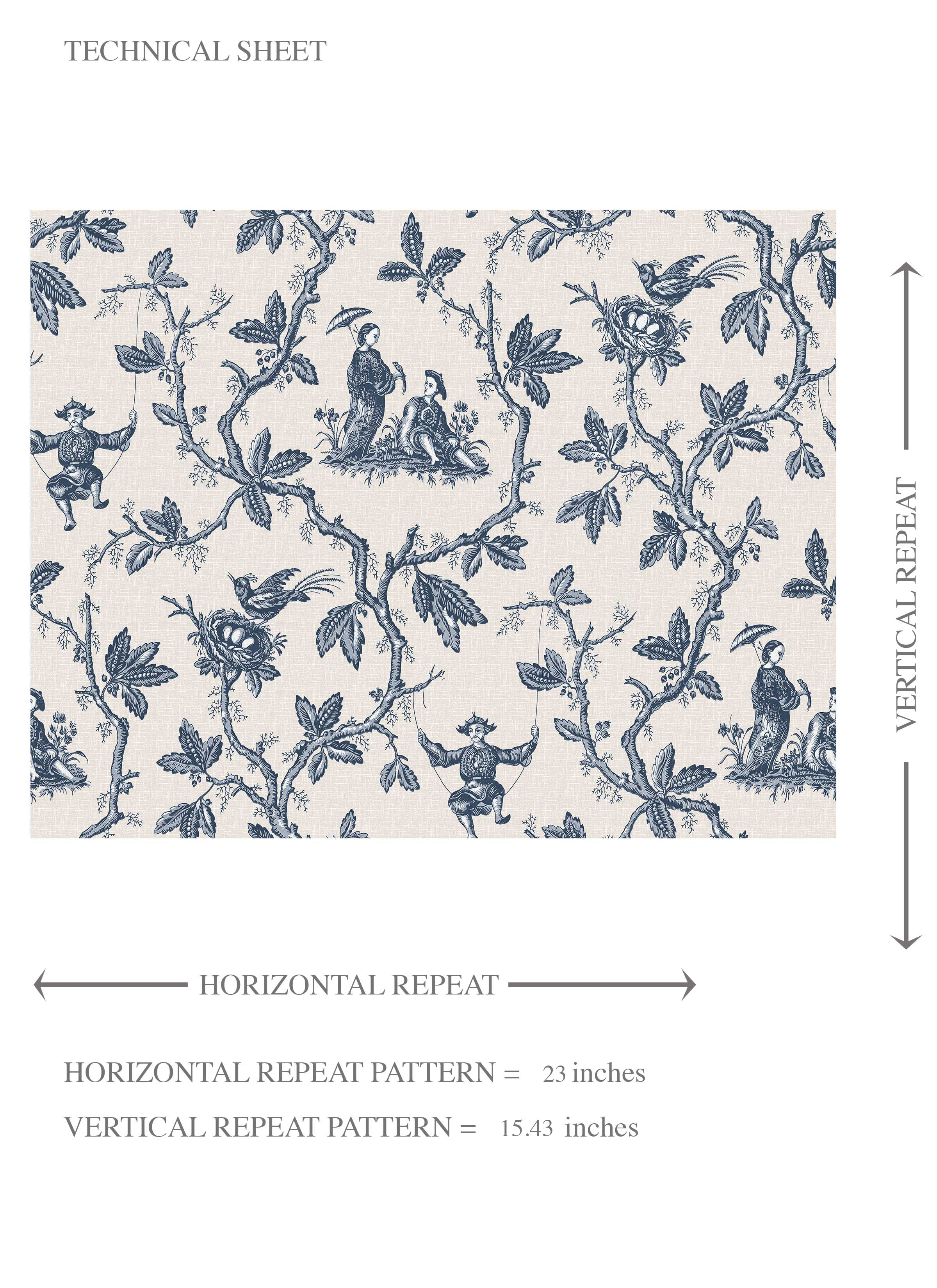 Floral Toile de Jouy Kids Room Wallpaper Sample (Navy Blue/ Off-White)