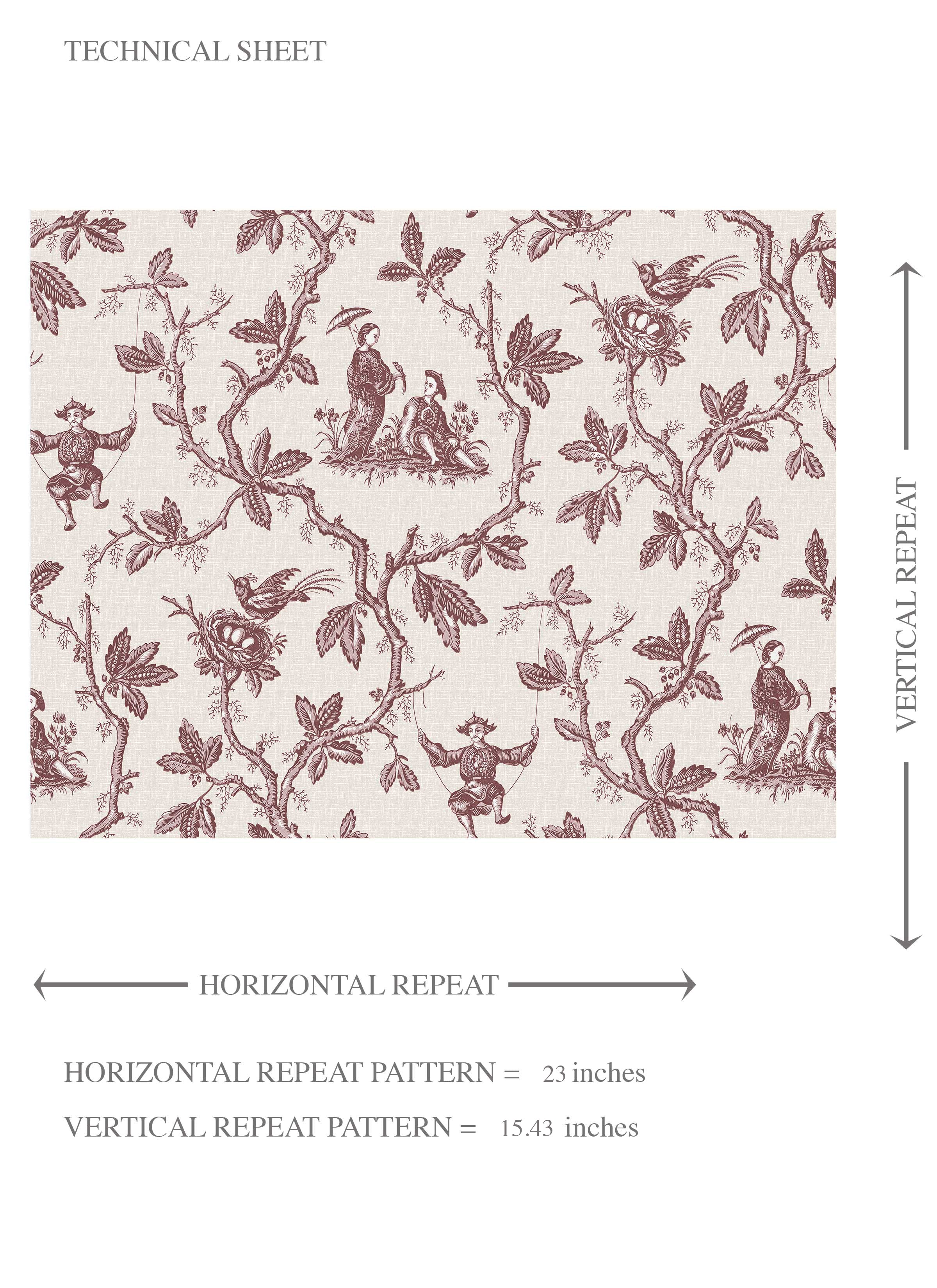 Floral Toile de Jouy Kids Room Wallpaper (Brick Red/ Deep Pink)