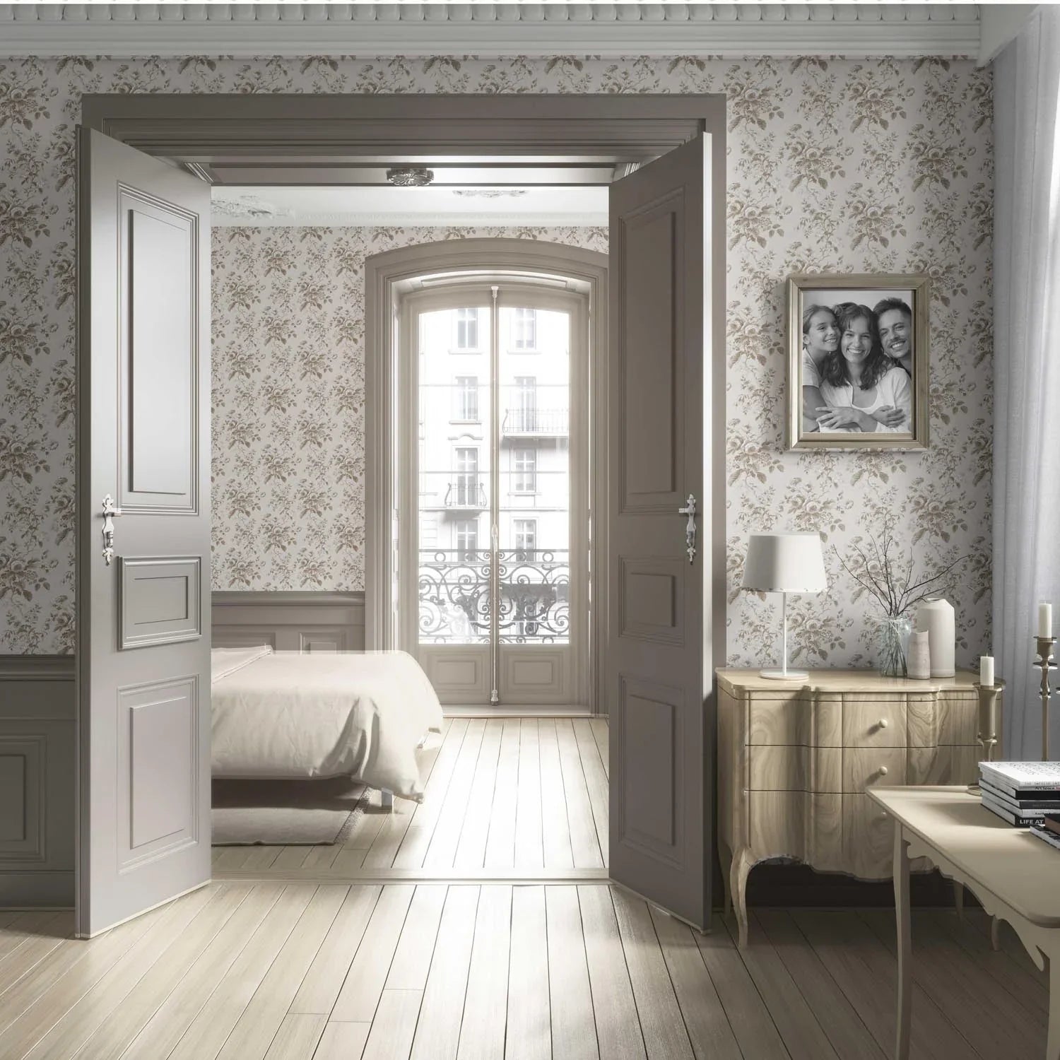 Vintage-Inspired Floral Toile/ Botanical Living Room Wallpaper Sample (Beige/ Brown/ Taupe)