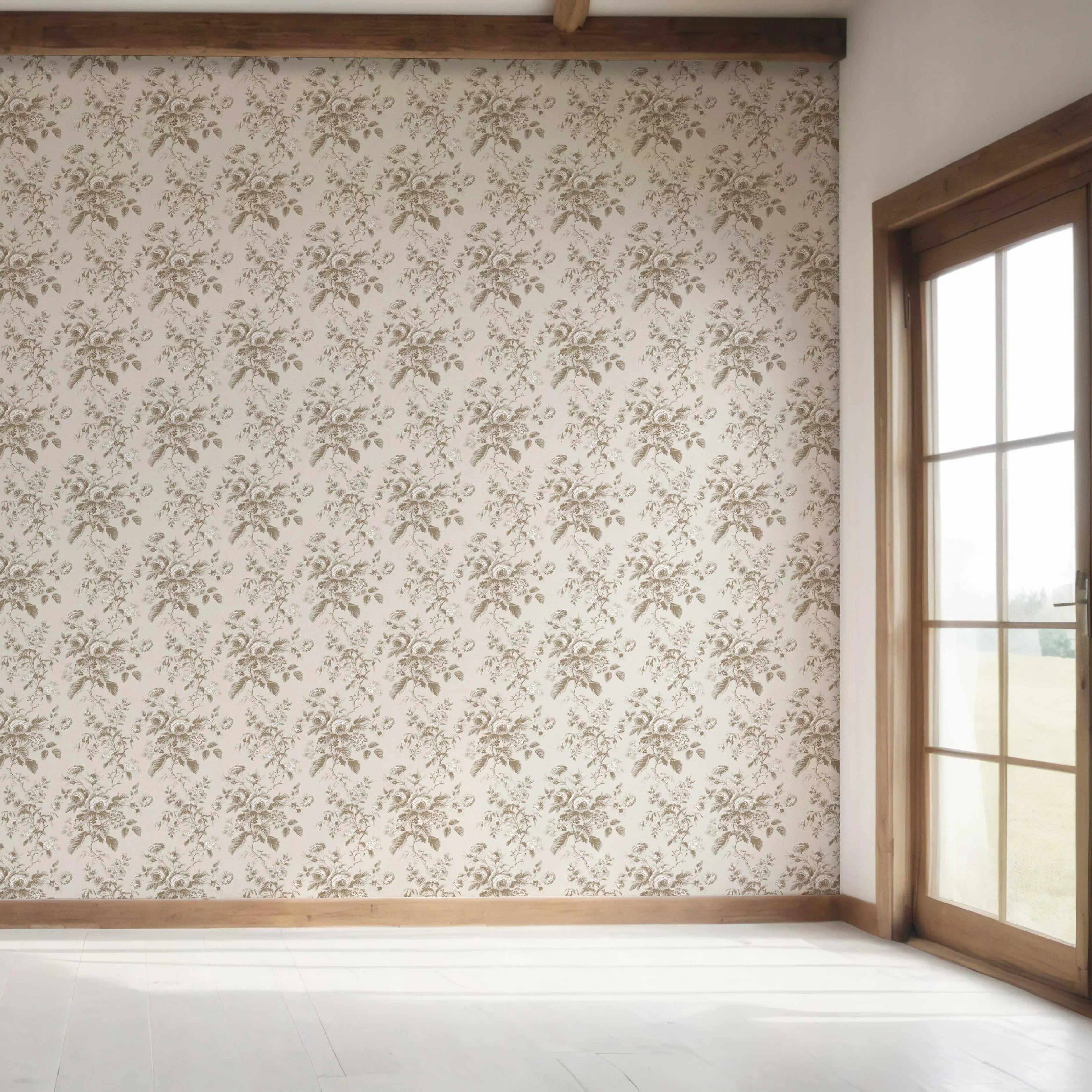 Vintage-Inspired Floral Toile/ Botanical Bedroom Wallpaper (Beige/ Brown/ Taupe)