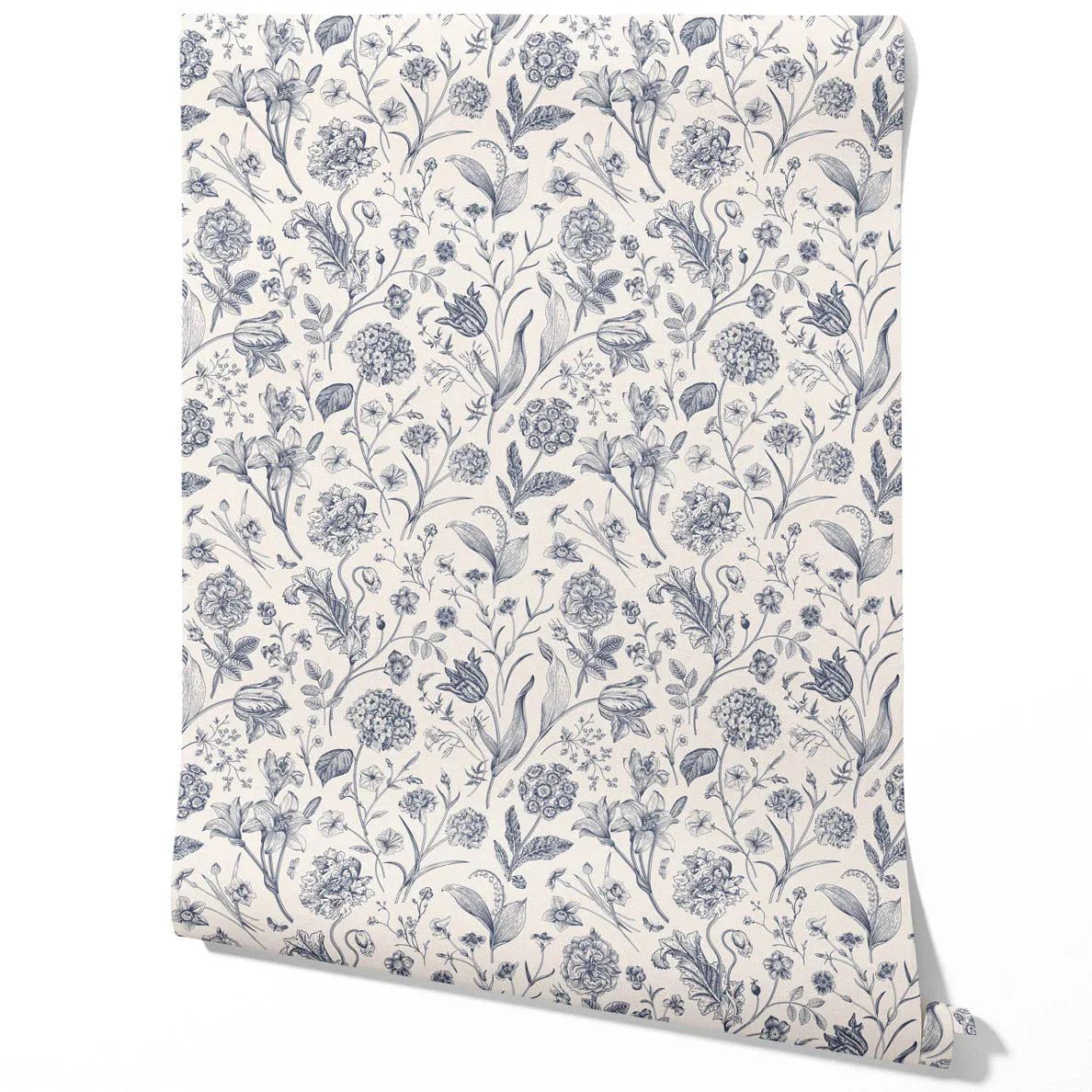 Floral/ Botanical Traditional Wallpaper Sample (Navy Blue)