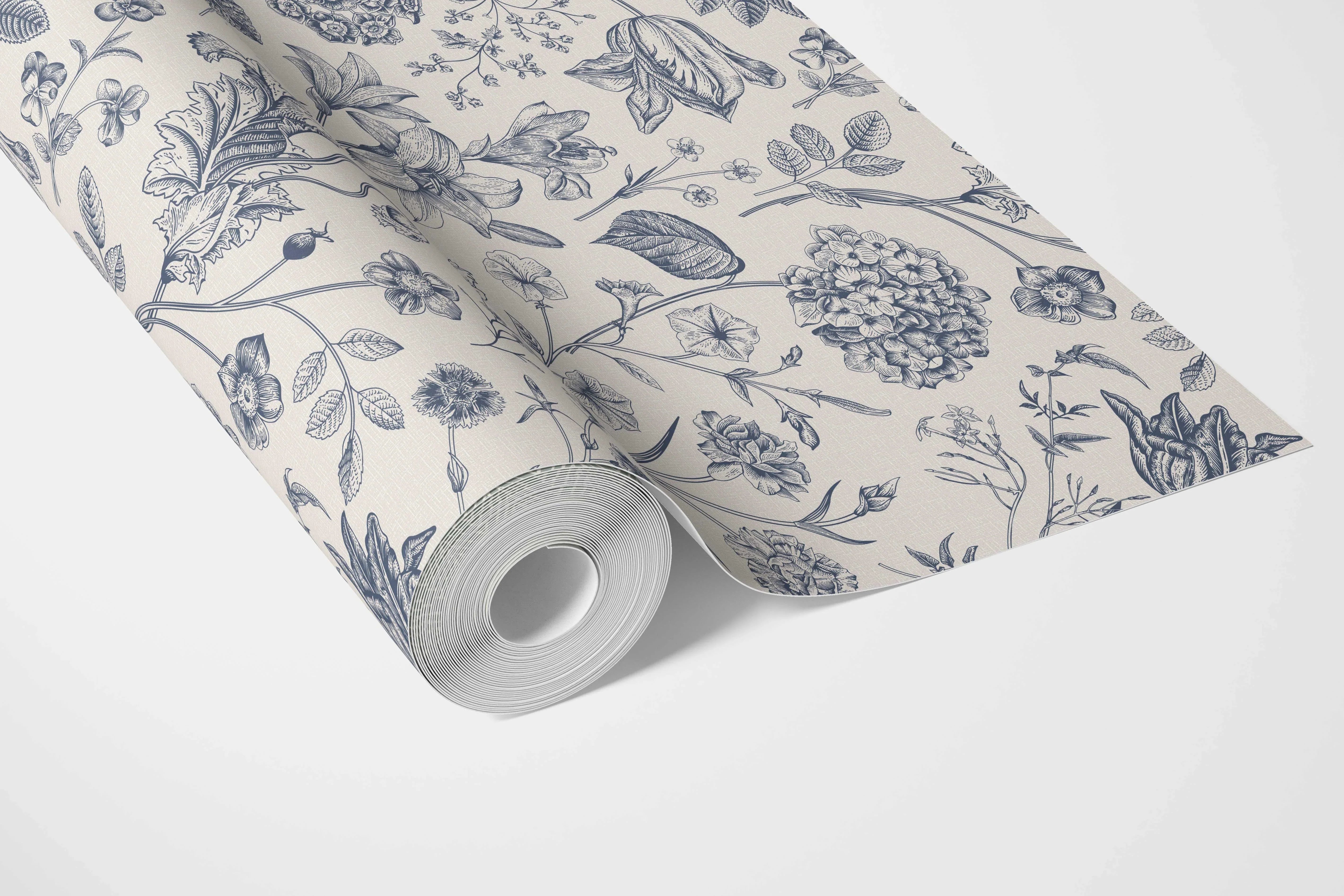 Floral/ Botanical Bathroom Wallpaper Sample (Navy Blue)