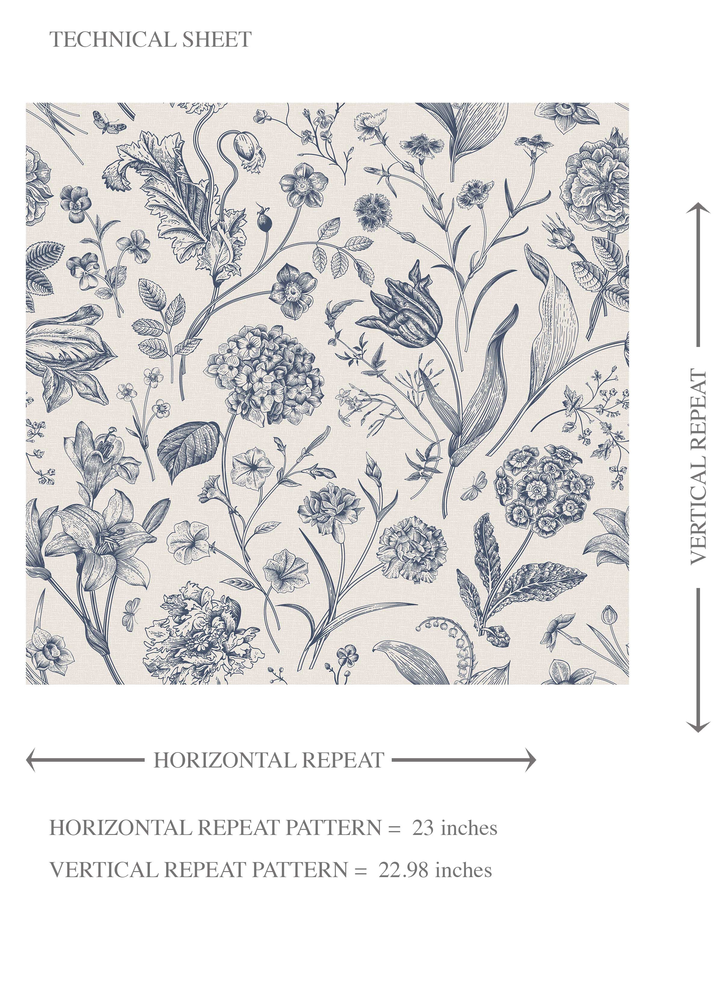 Floral/ Botanical Kids Room Wallpaper Sample (Navy Blue)