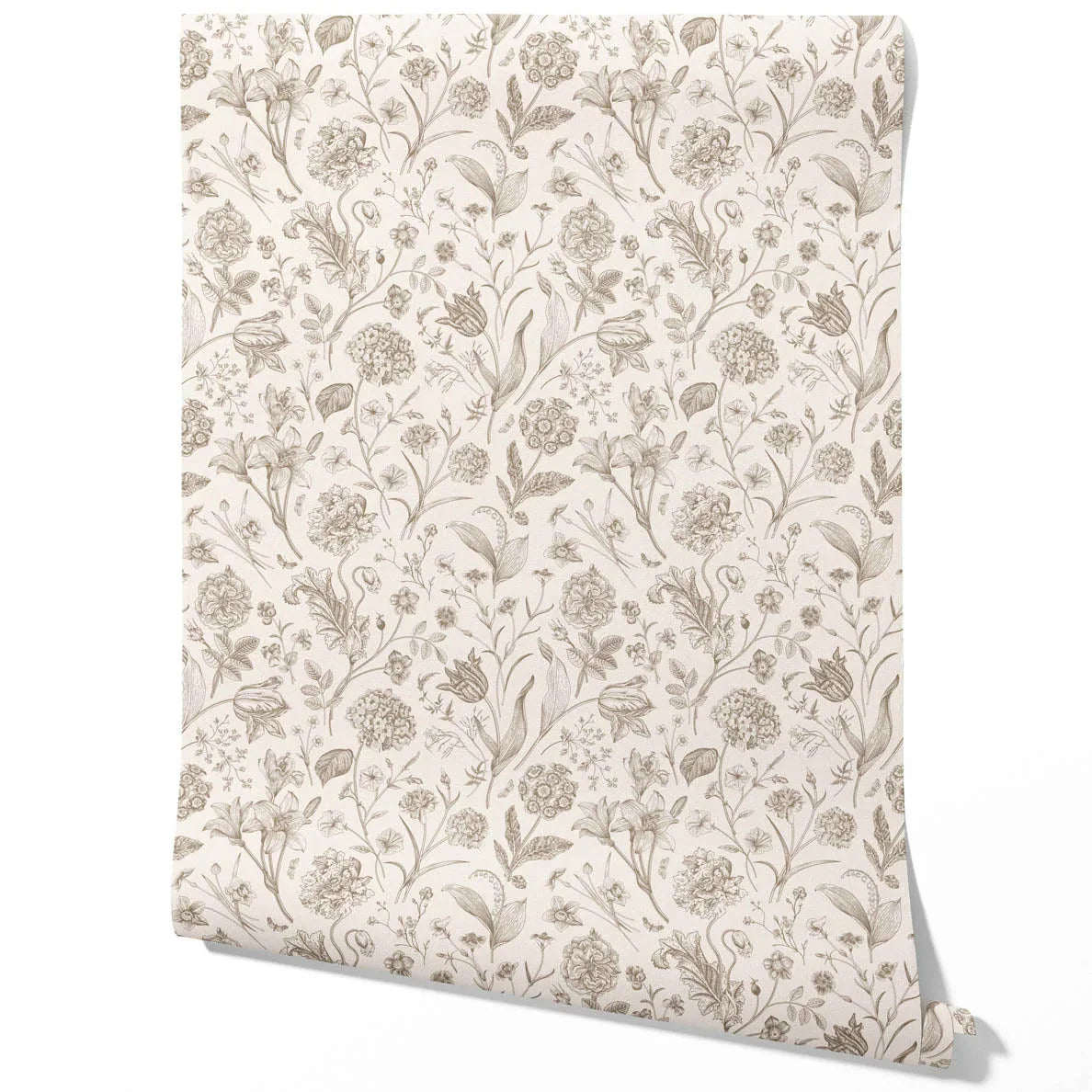 Neutral Floral/ Botanical Traditional Wallpaper Sample (Greige/ Beige/ Warm Gray)