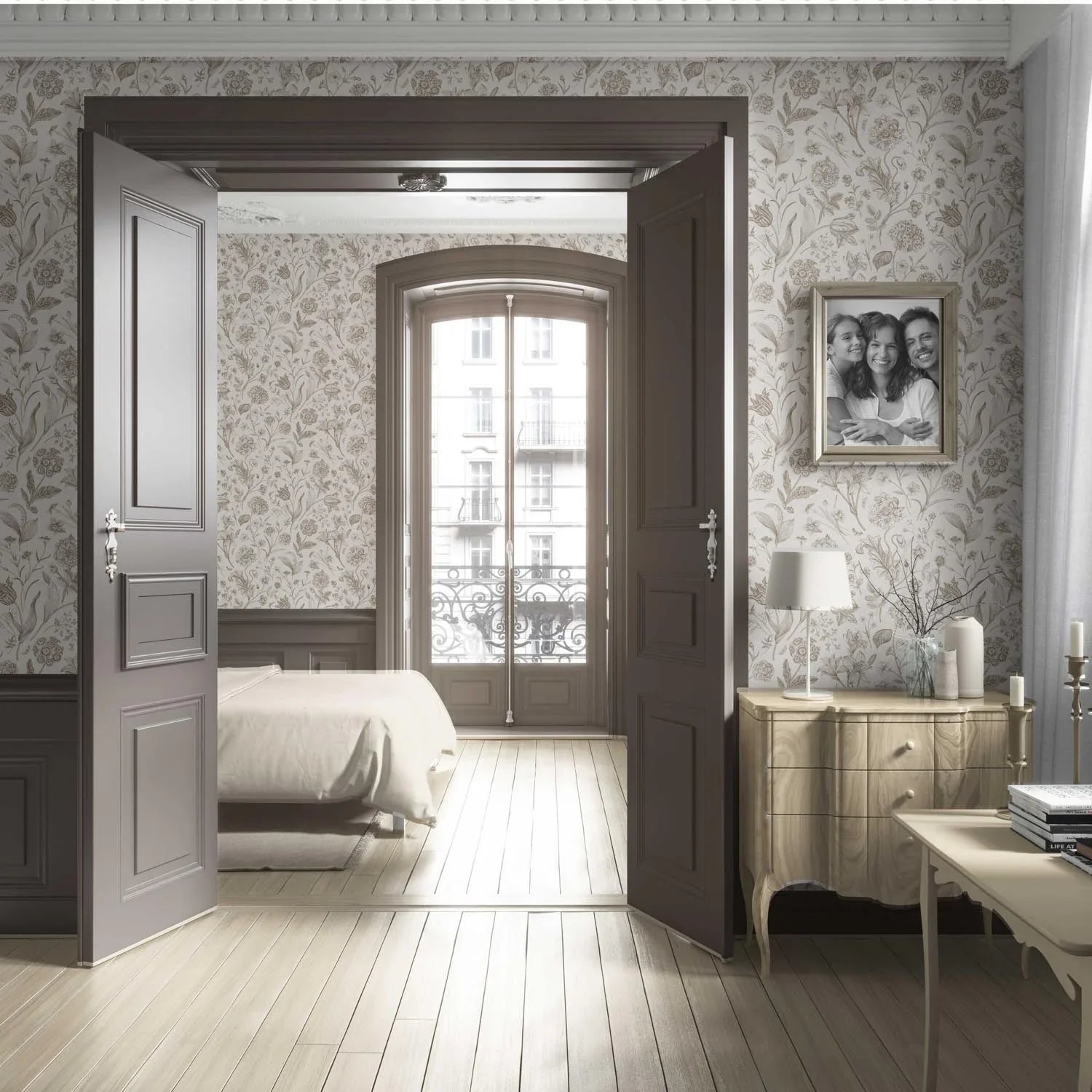Neutral Floral/ Botanical Living Room Wallpaper Sample (Greige/ Beige/ Warm Gray)
