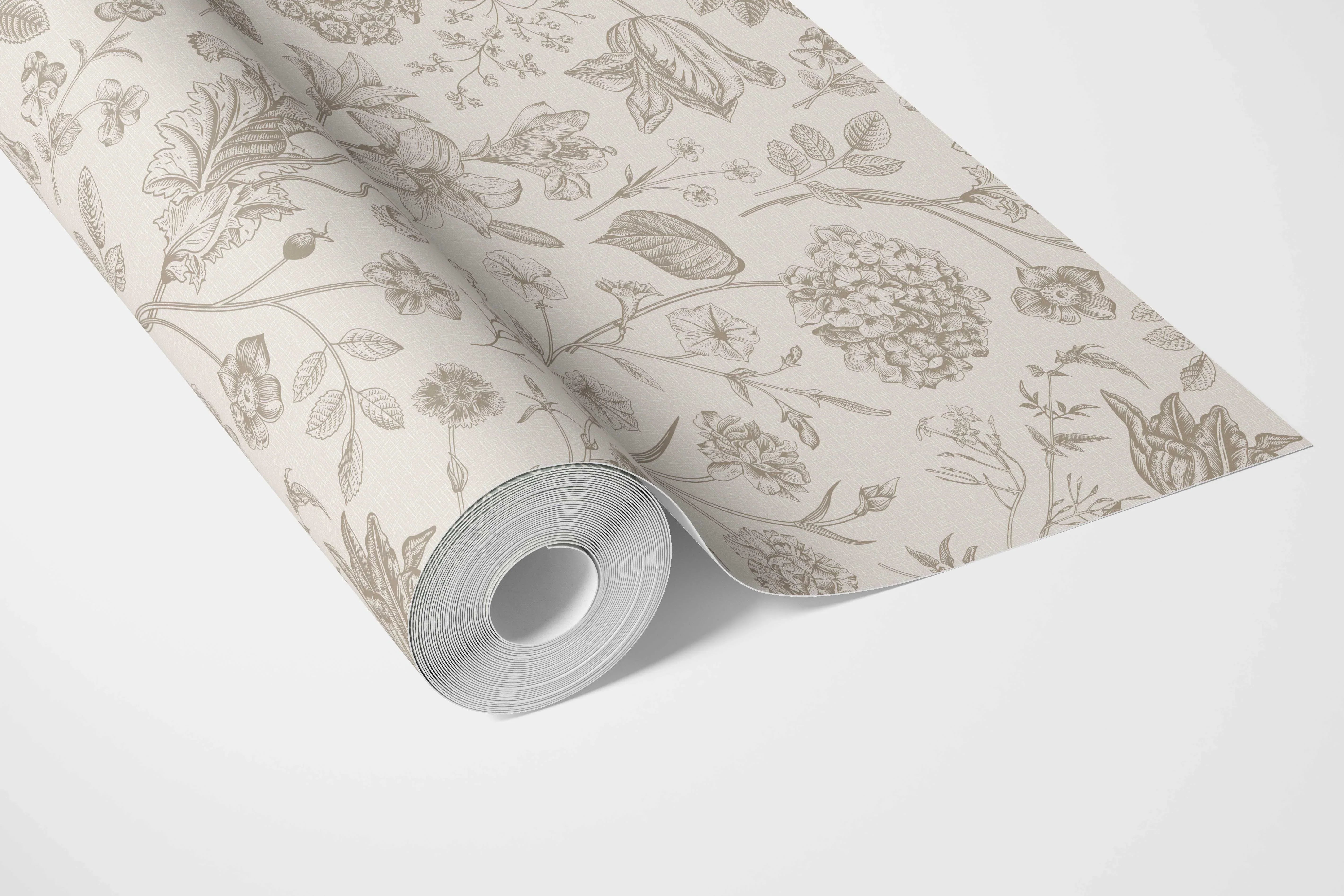 Neutral Floral/ Botanical Bathroom Wallpaper Sample (Beige/ Soft Taupe)