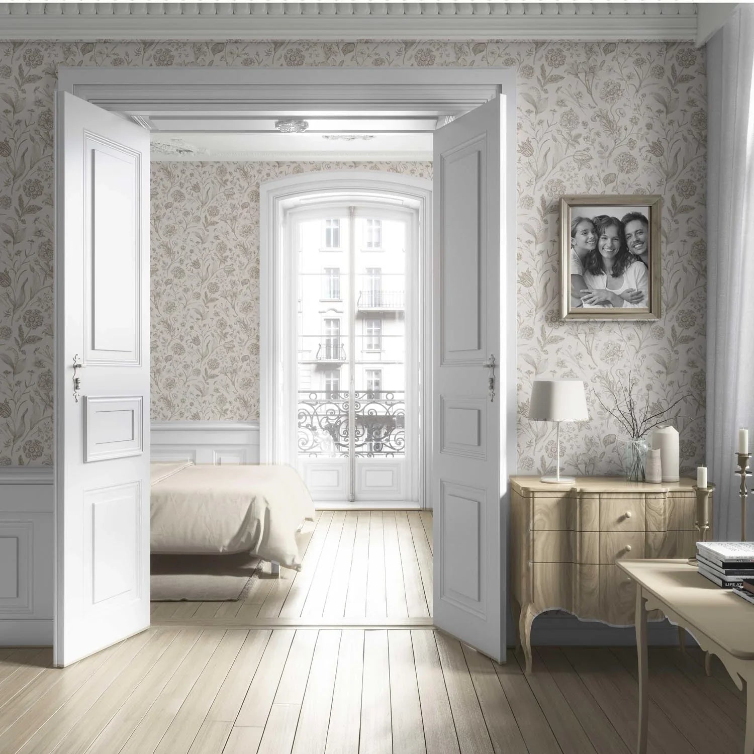 Neutral Floral/ Botanical Living Room Wallpaper Sample (Beige/ Soft Taupe)