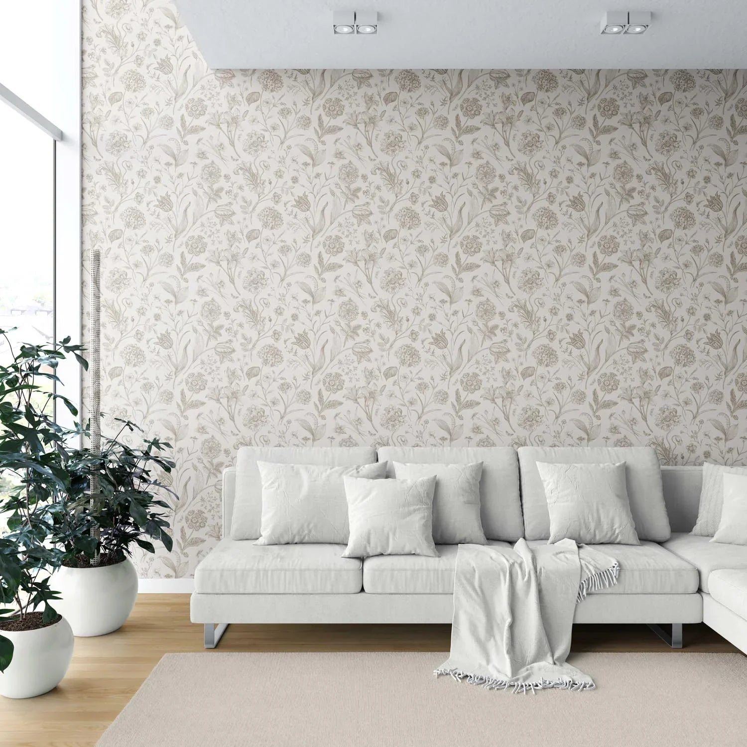 Neutral Floral/ Botanical Shower Toilet Wallpaper Sample (Beige/ Soft Taupe)