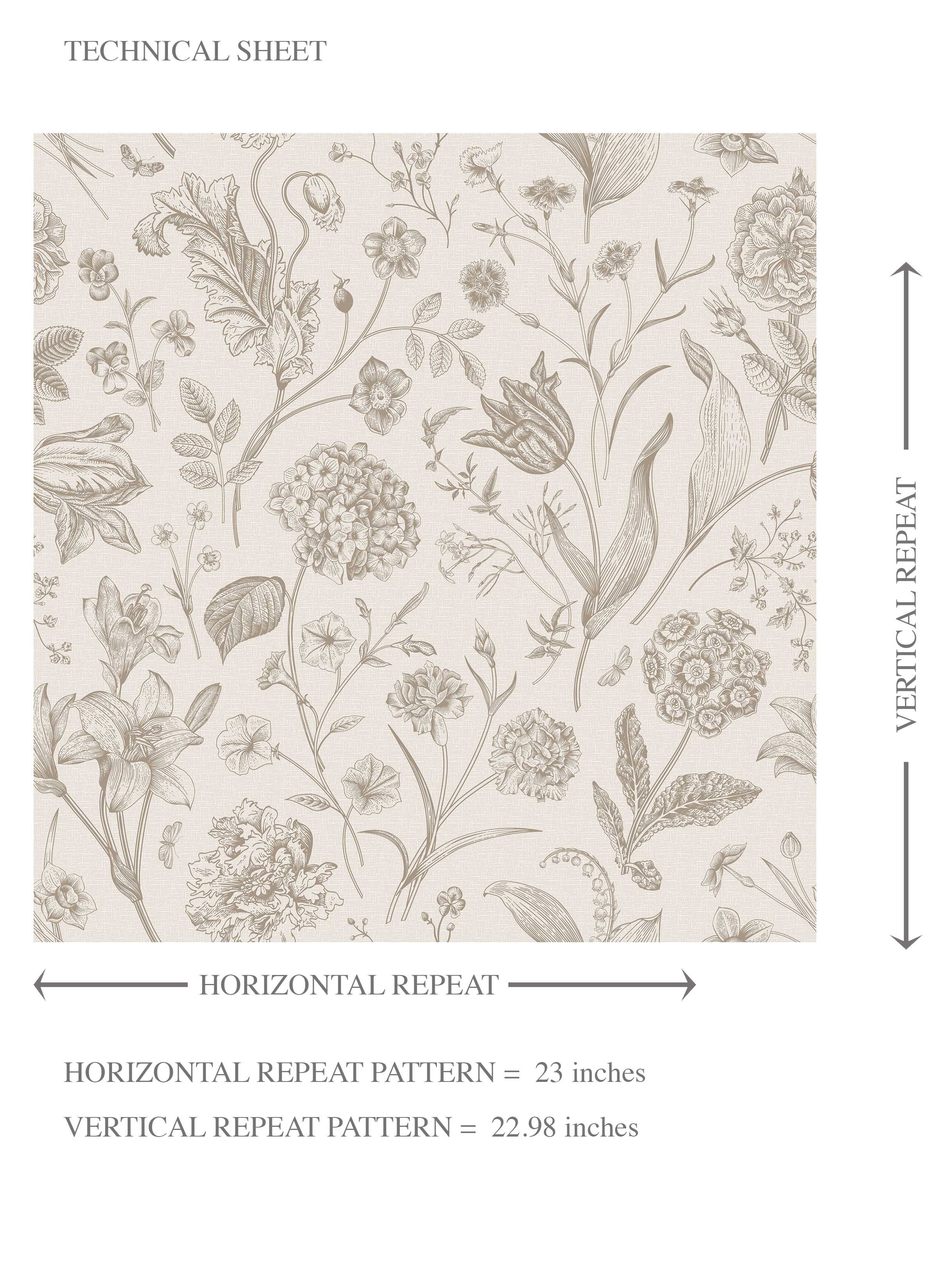 Neutral Floral/ Botanical Kids Room Wallpaper Sample (Beige/ Soft Taupe)
