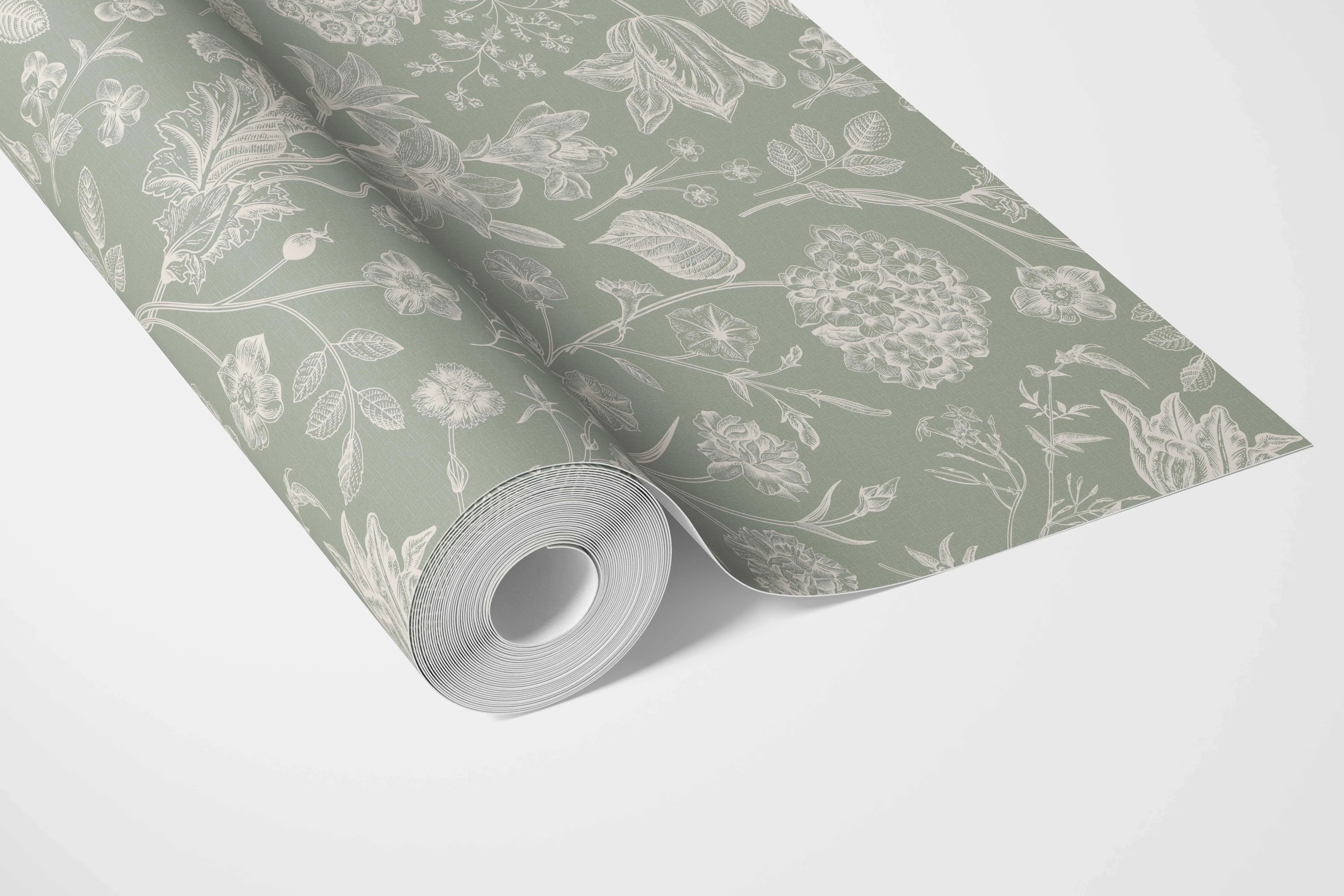 Floral/ Botanical Bathroom Wallpaper (Sage Green)