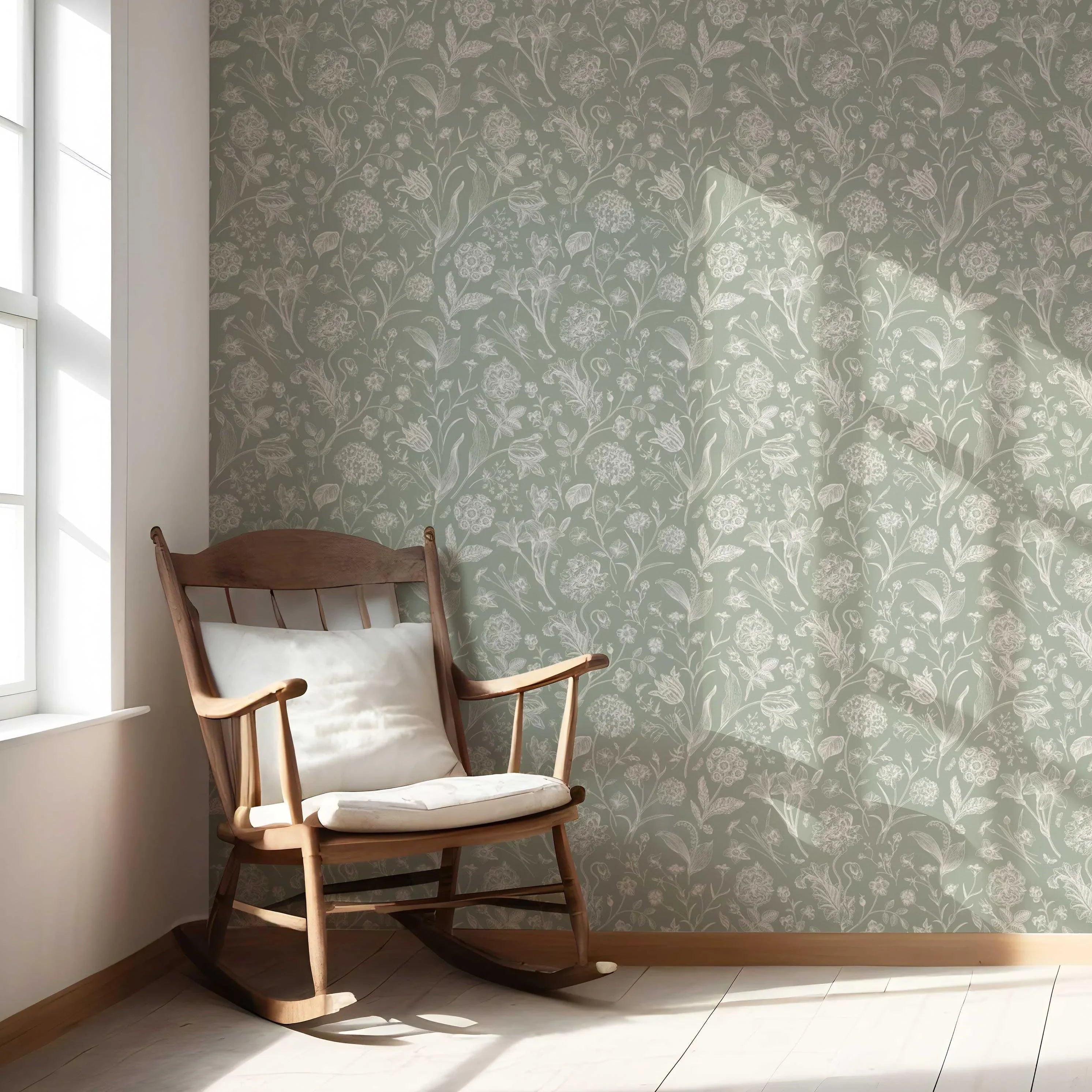 Floral/ Botanical Nursery Wallpaper (Sage Green)