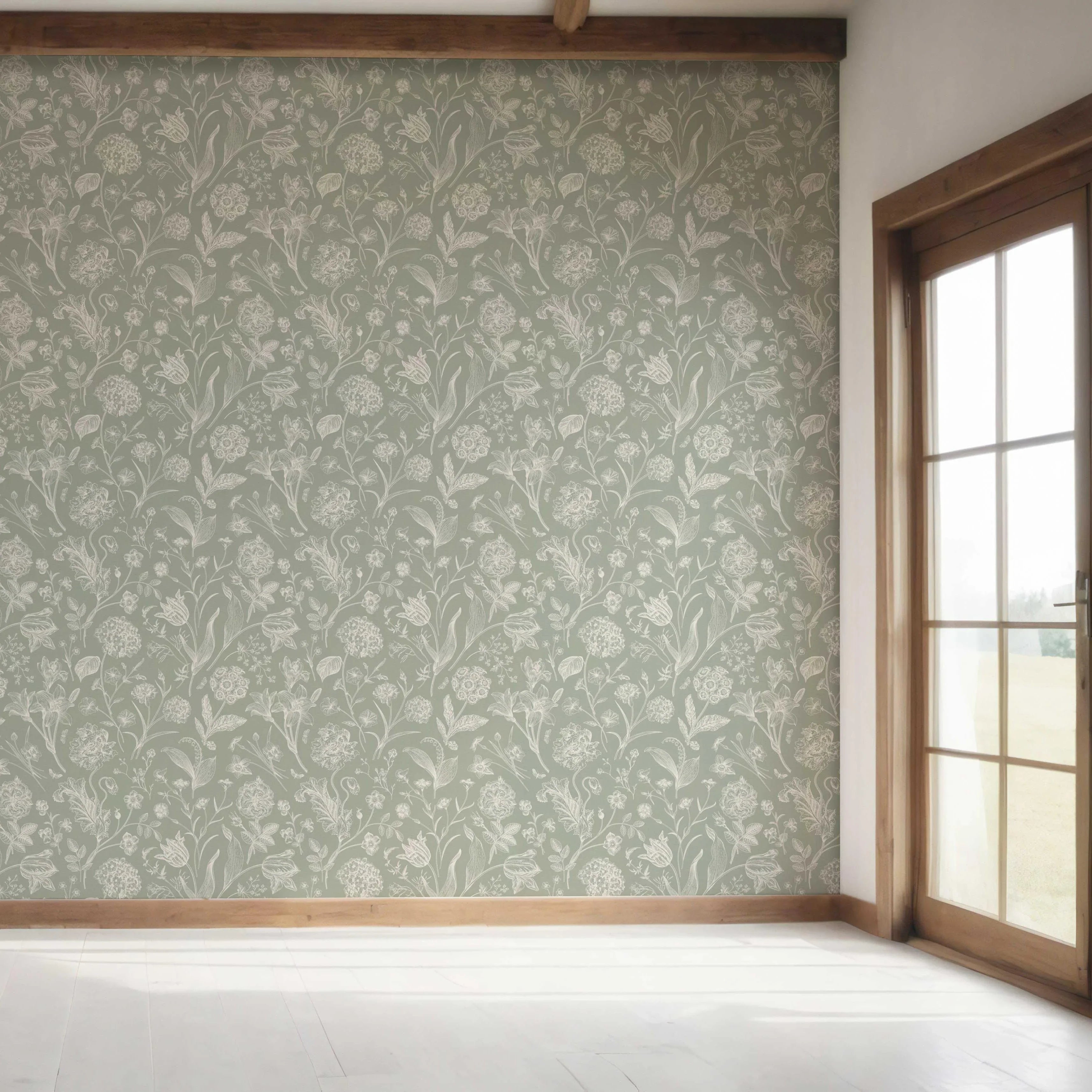 Floral/ Botanical Bedroom Wallpaper (Sage Green)