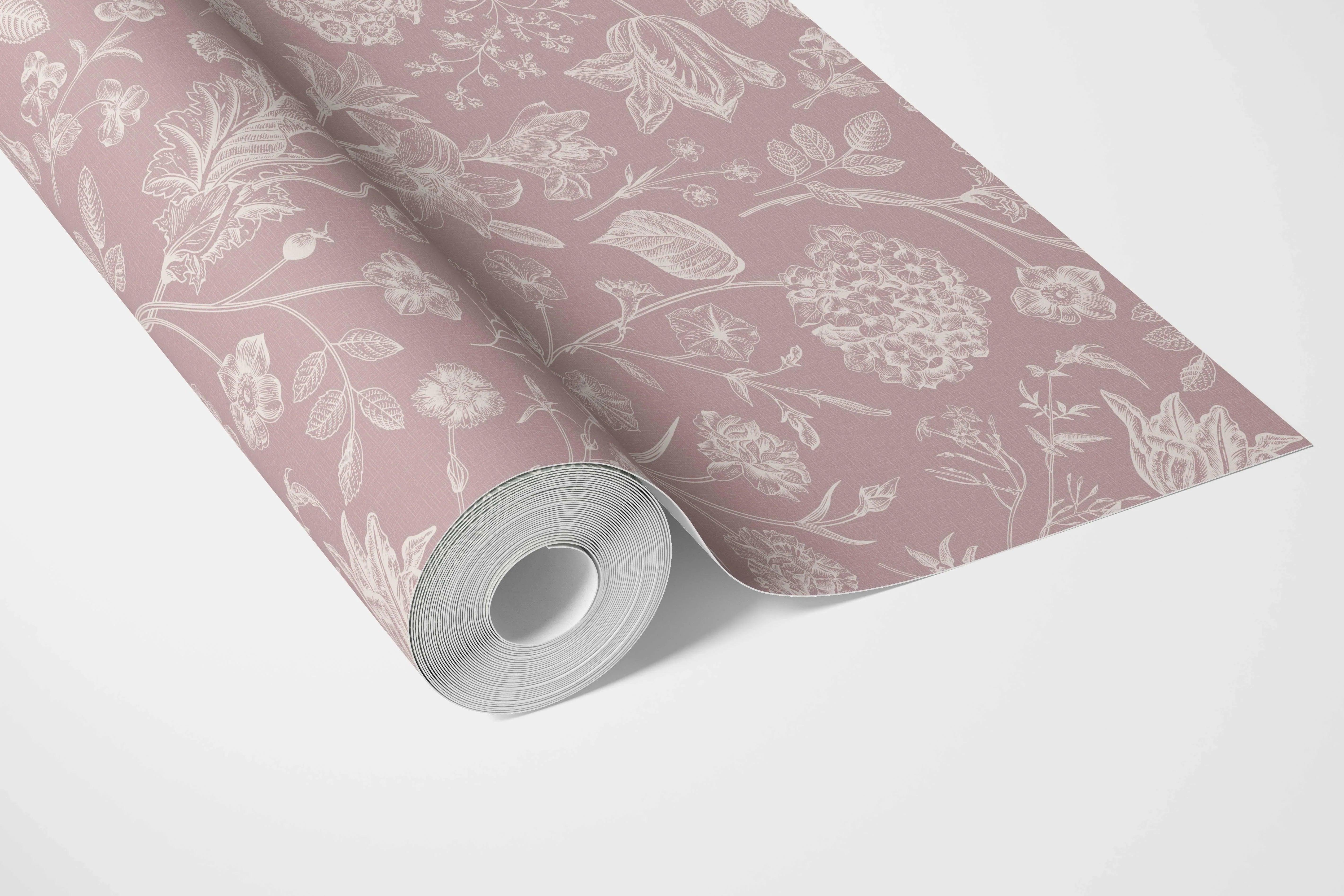 Floral/ Botanical Bathroom Wallpaper Sample (Dusky Pink/ Cream)
