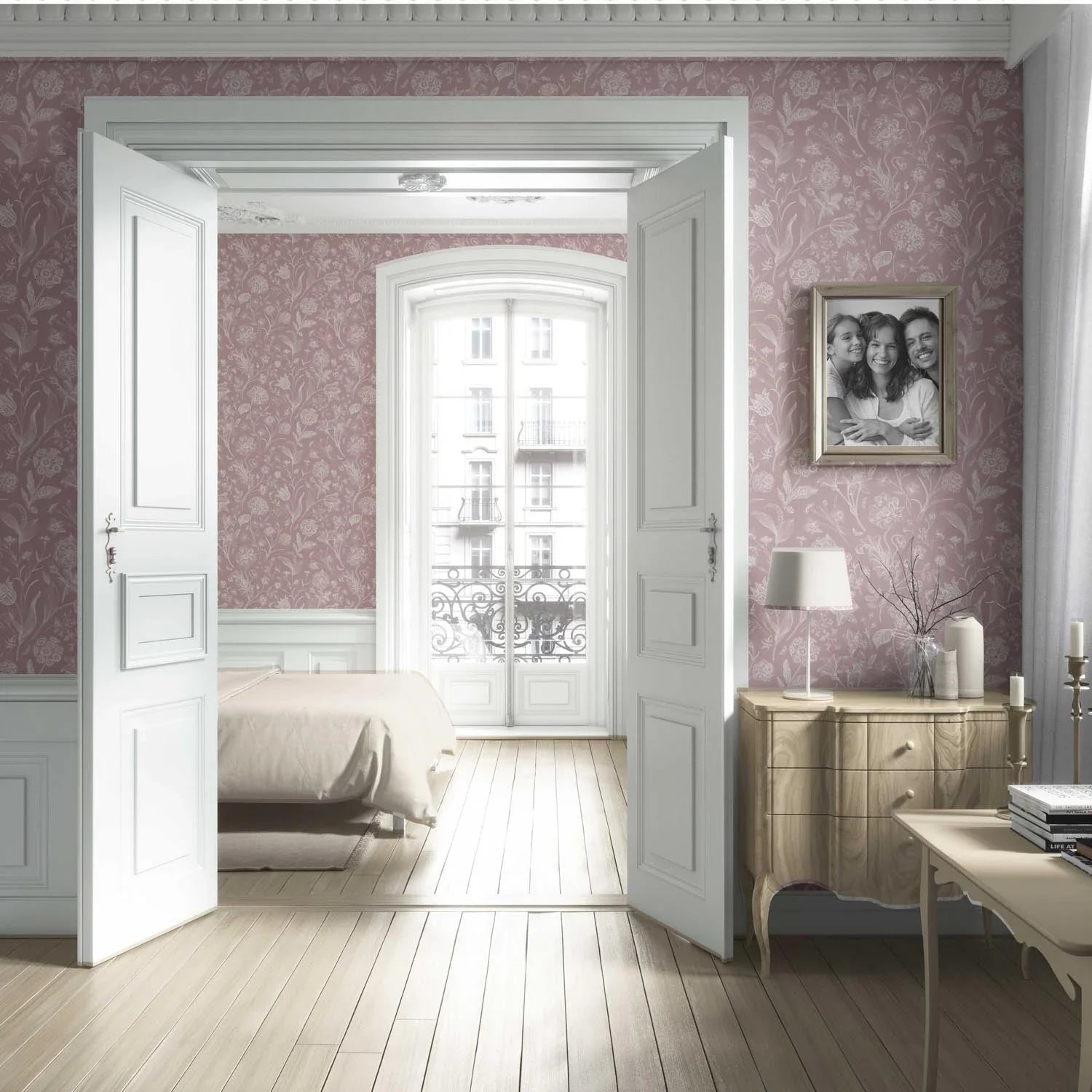 Floral/ Botanical Living Room Wallpaper Sample (Dusky Pink/ Cream)