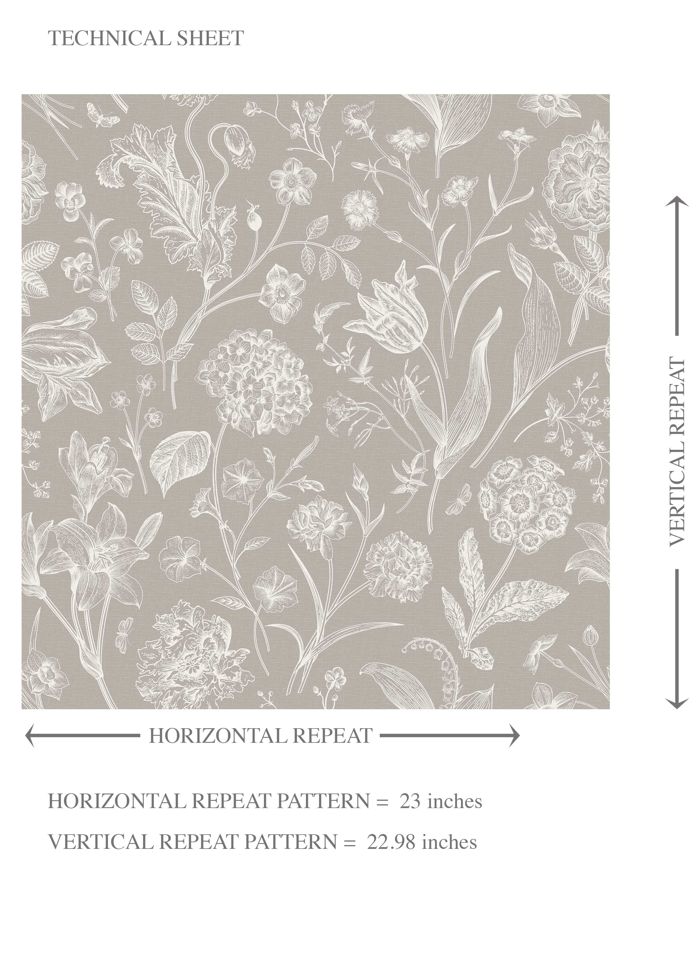 Neutral Floral/ Botanical Kids Room Wallpaper Sample (Greige/ Warm Gray/ Taupe)