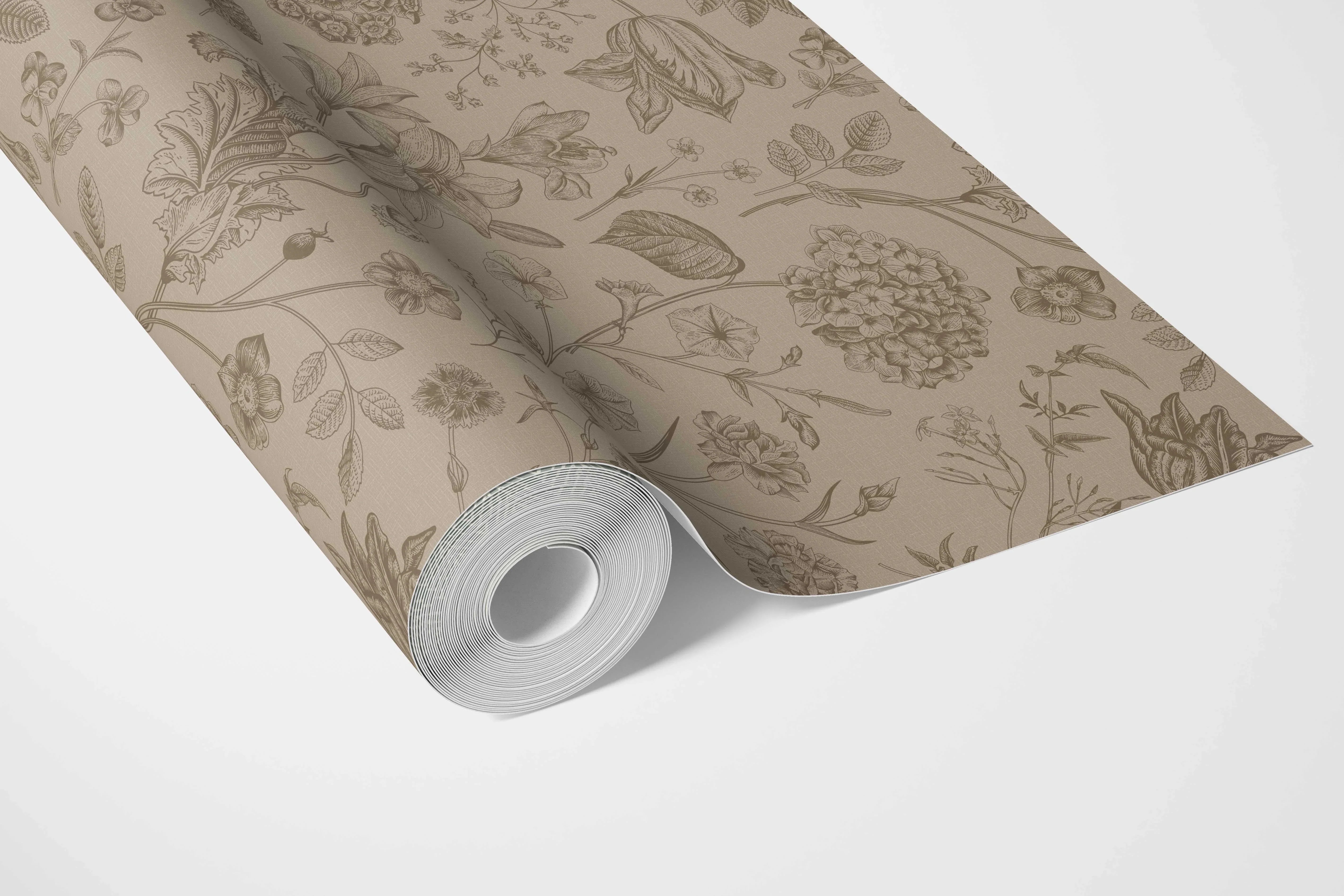 Neutral Floral/ Botanical Bathroom Wallpaper Sample (Brown/ Beige/ Tan)