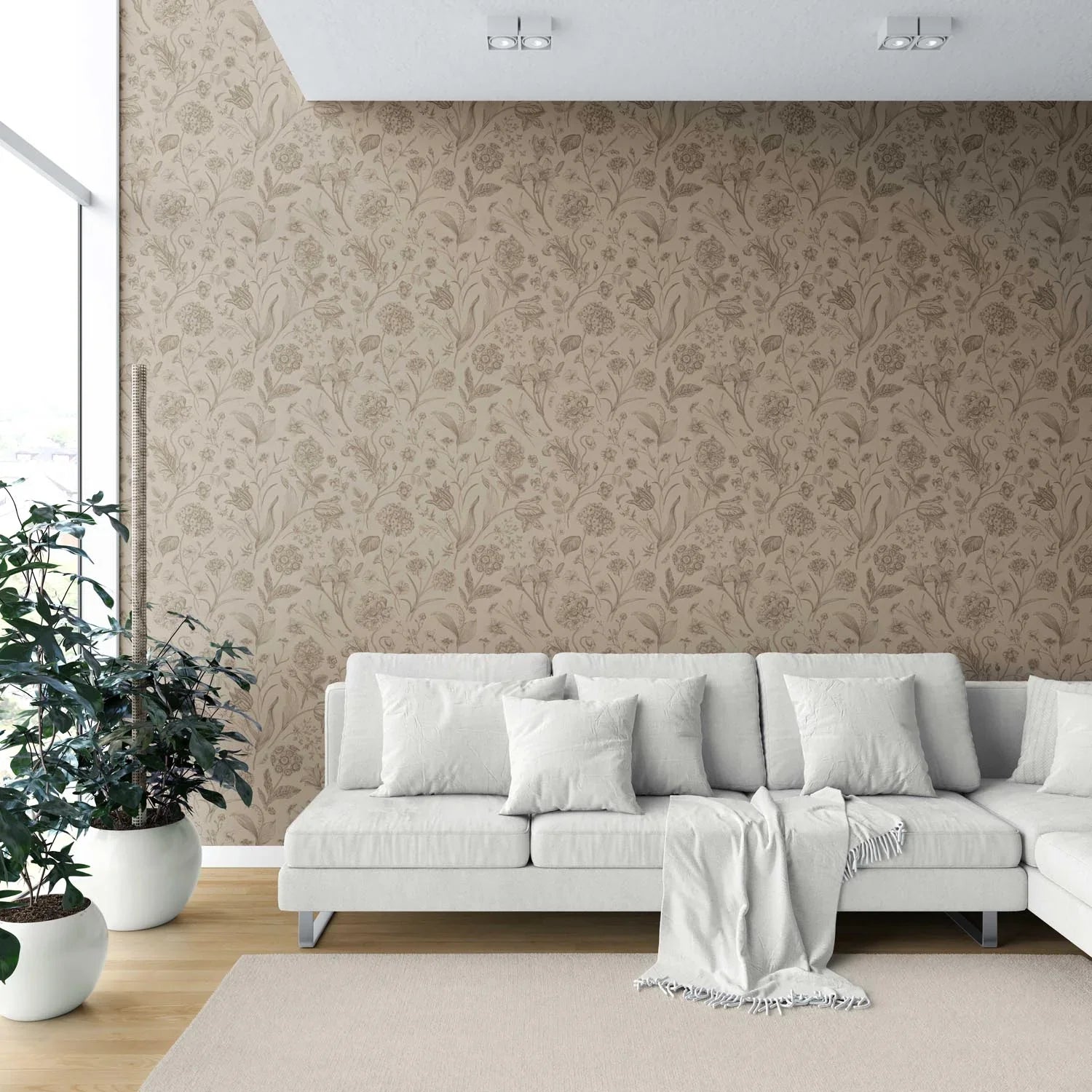 Neutral Floral/ Botanical Shower Toilet Wallpaper Sample (Brown/ Beige/ Tan)