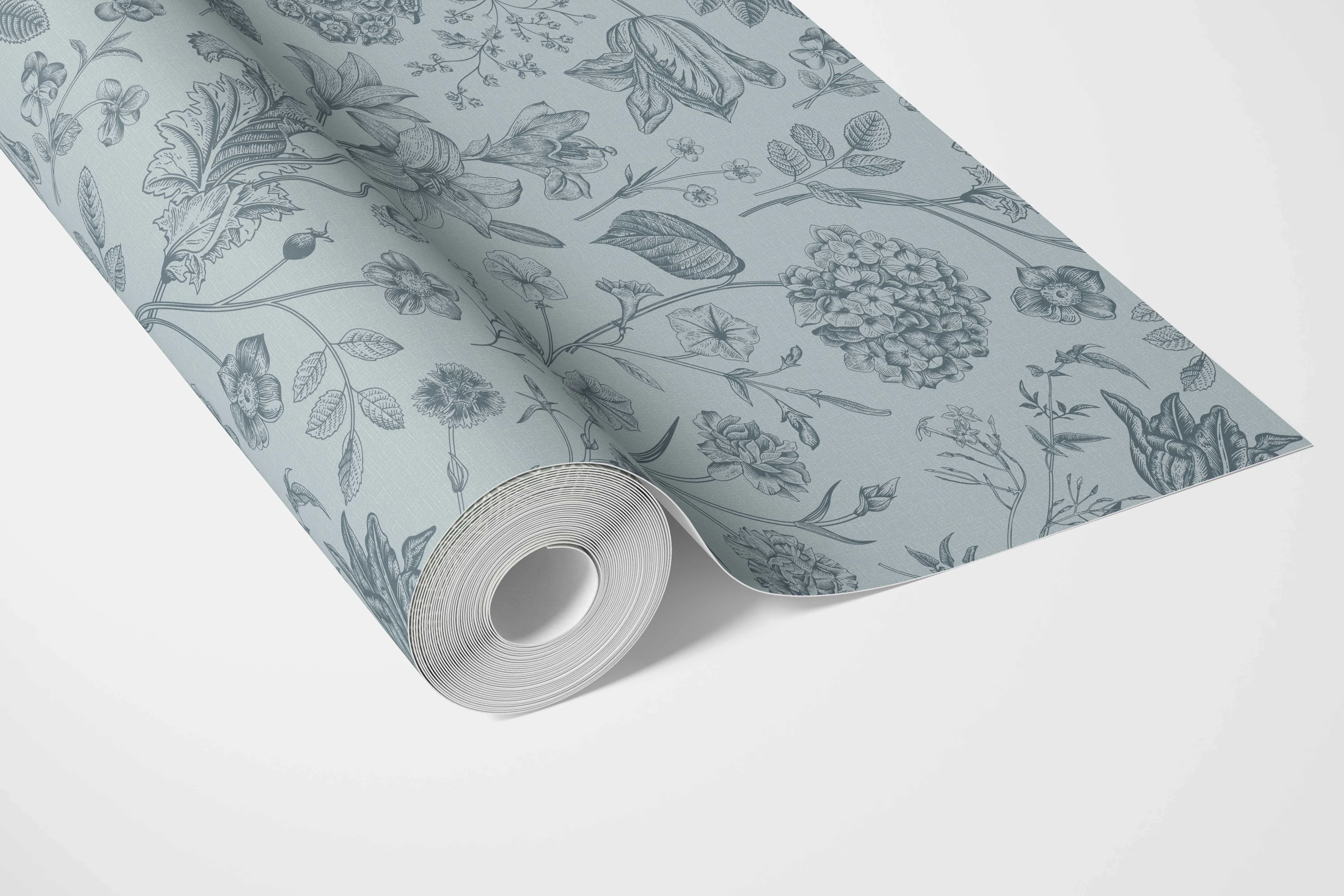 Floral/ Botanical Bathroom Wallpaper Sample (Slate Blue/ Gray)
