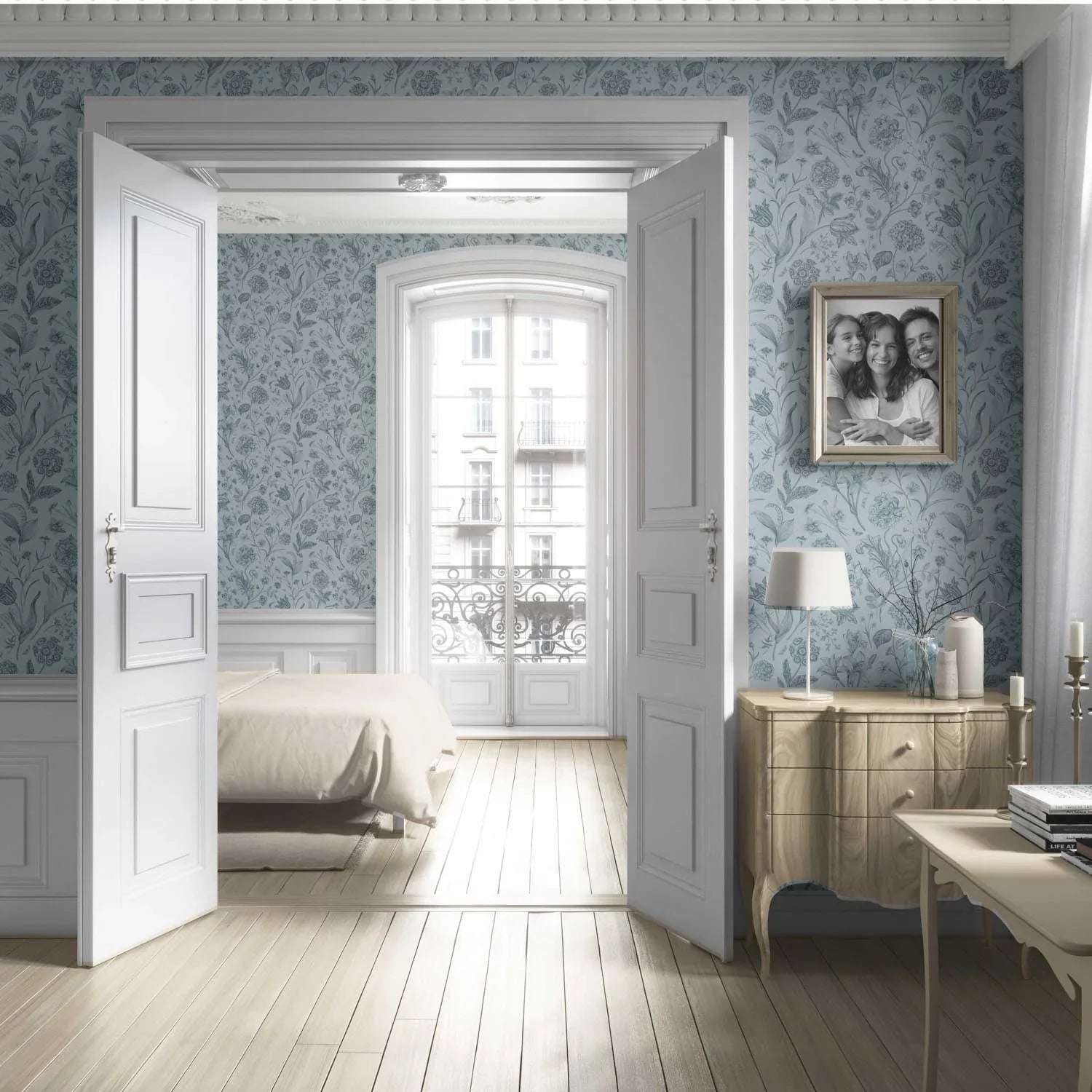 Floral/ Botanical Living Room Wallpaper Sample (Slate Blue/ Gray)