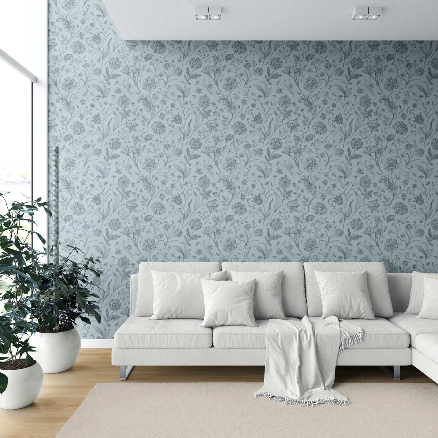 Floral/ Botanical Shower Toilet Wallpaper Sample (Slate Blue/ Gray)