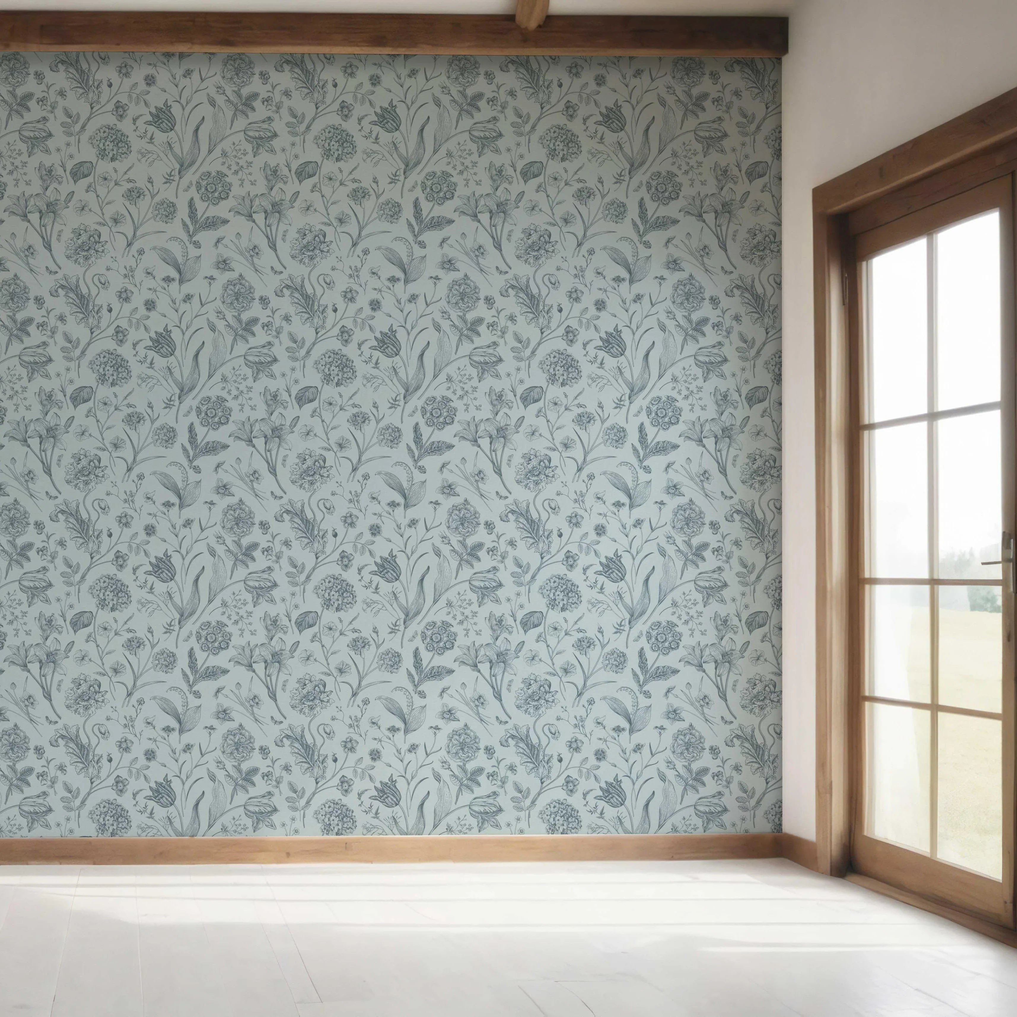 Floral/ Botanical Bedroom Wallpaper Sample (Slate Blue/ Gray)