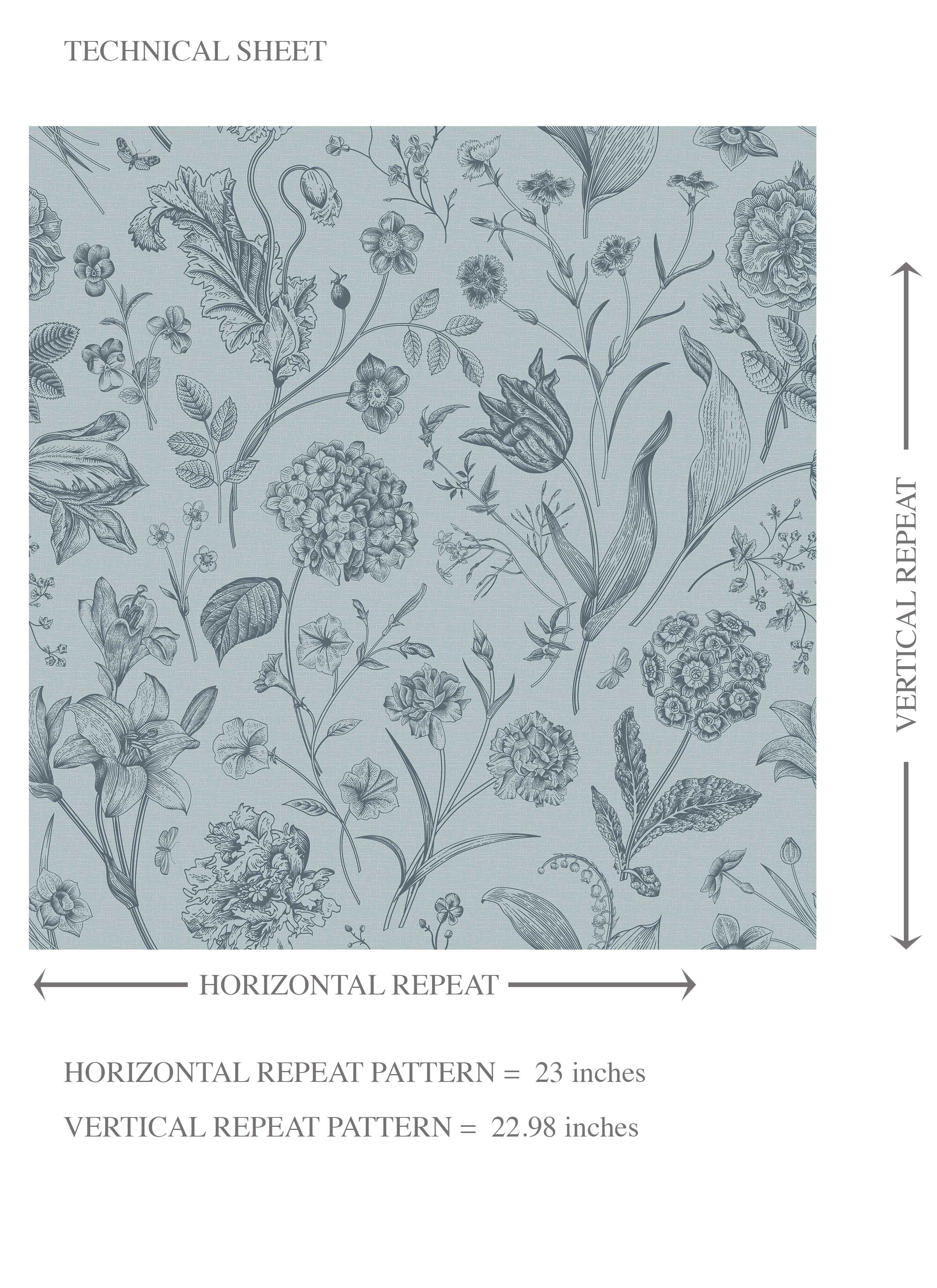 Floral/ Botanical Kids Room Wallpaper Sample (Slate Blue/ Gray)