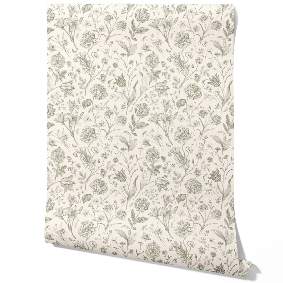 Floral/ Botanical Traditional Wallpaper (Olive Green)
