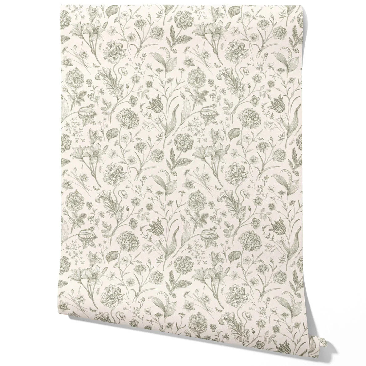Floral/ Botanical Traditional Wallpaper (Olive Green)