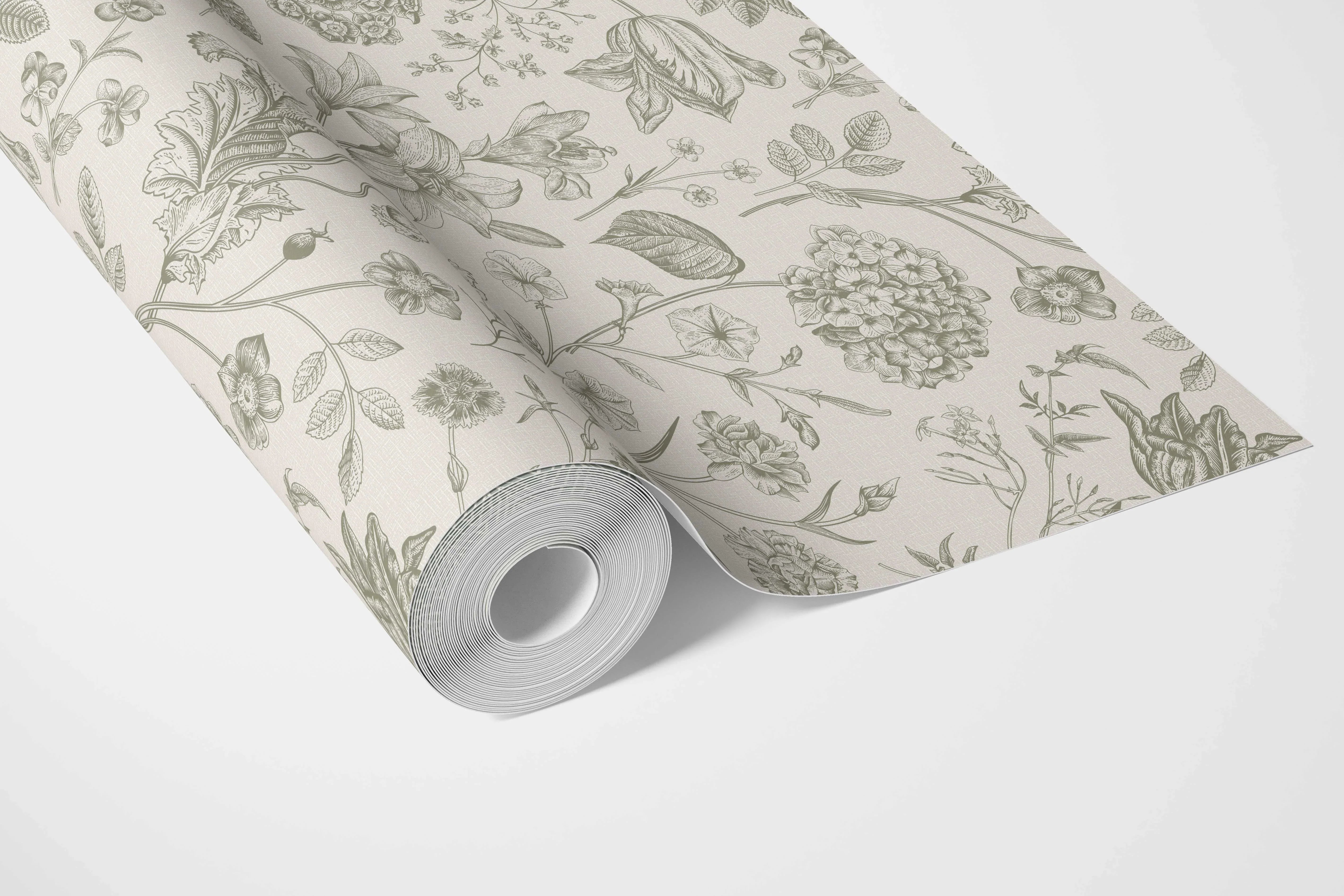 Floral/ Botanical Bathroom Wallpaper (Olive Green)