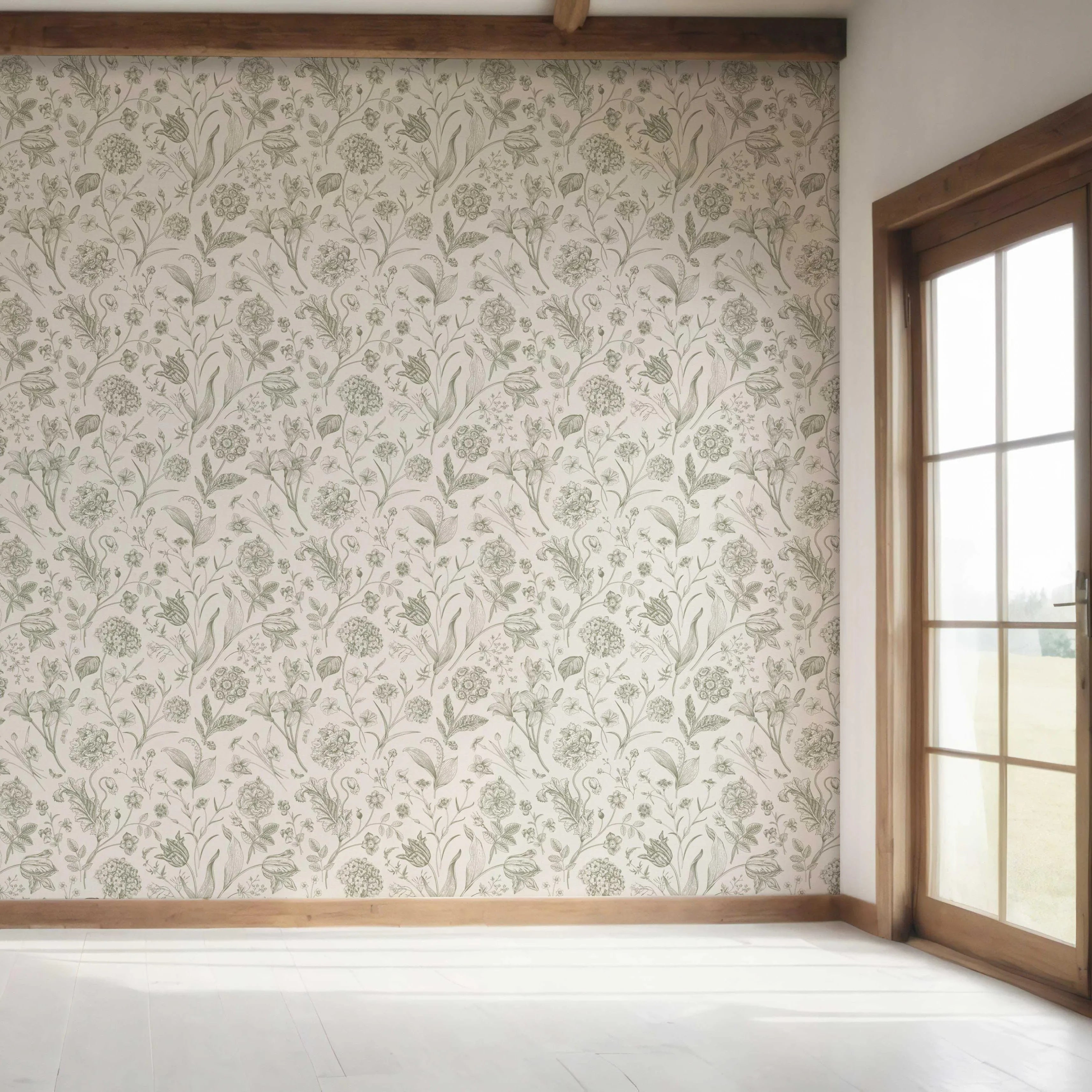 Floral/ Botanical Bedroom Wallpaper (Olive Green)