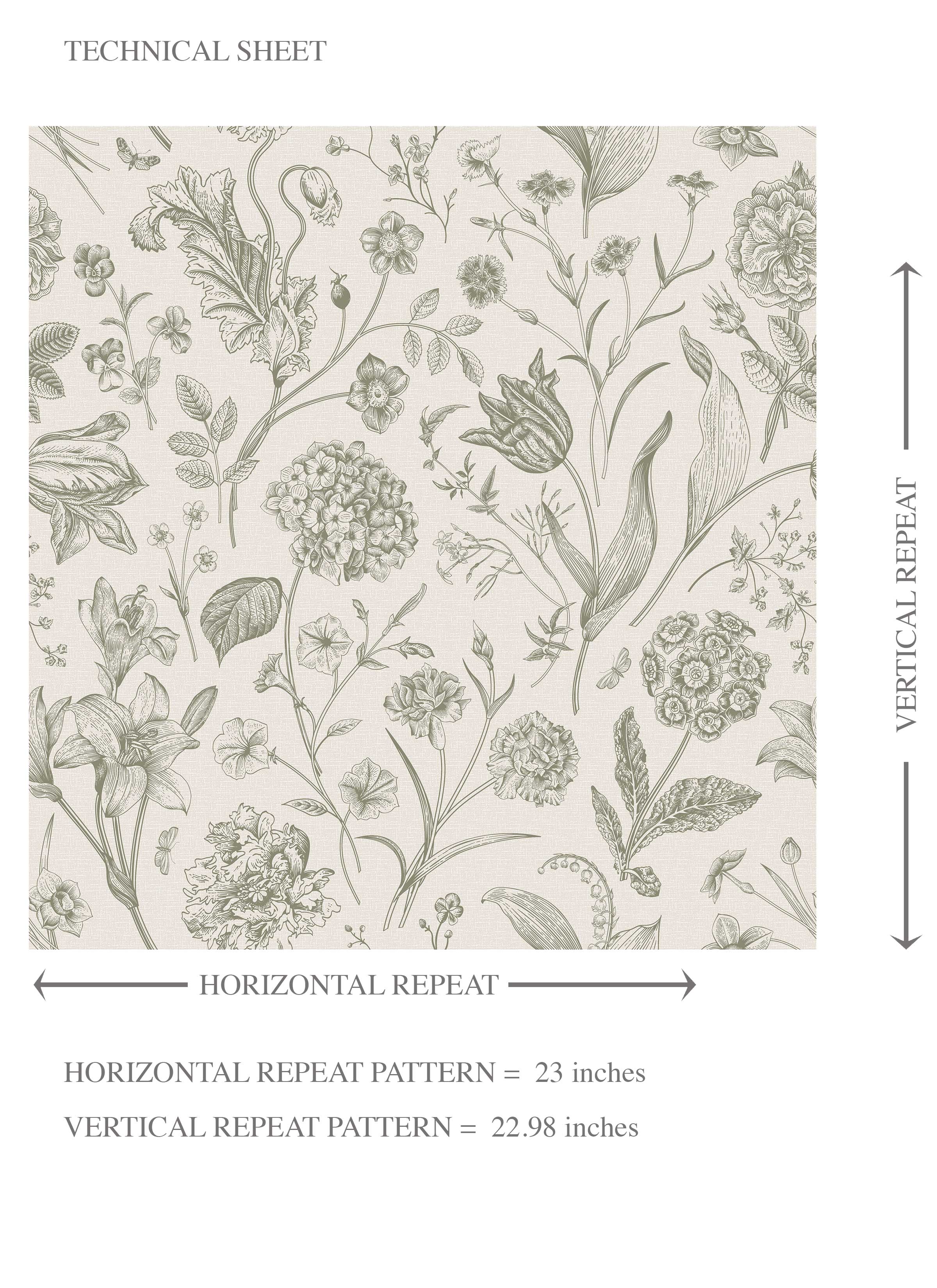 Floral/ Botanical Kids Room Wallpaper (Olive Green)