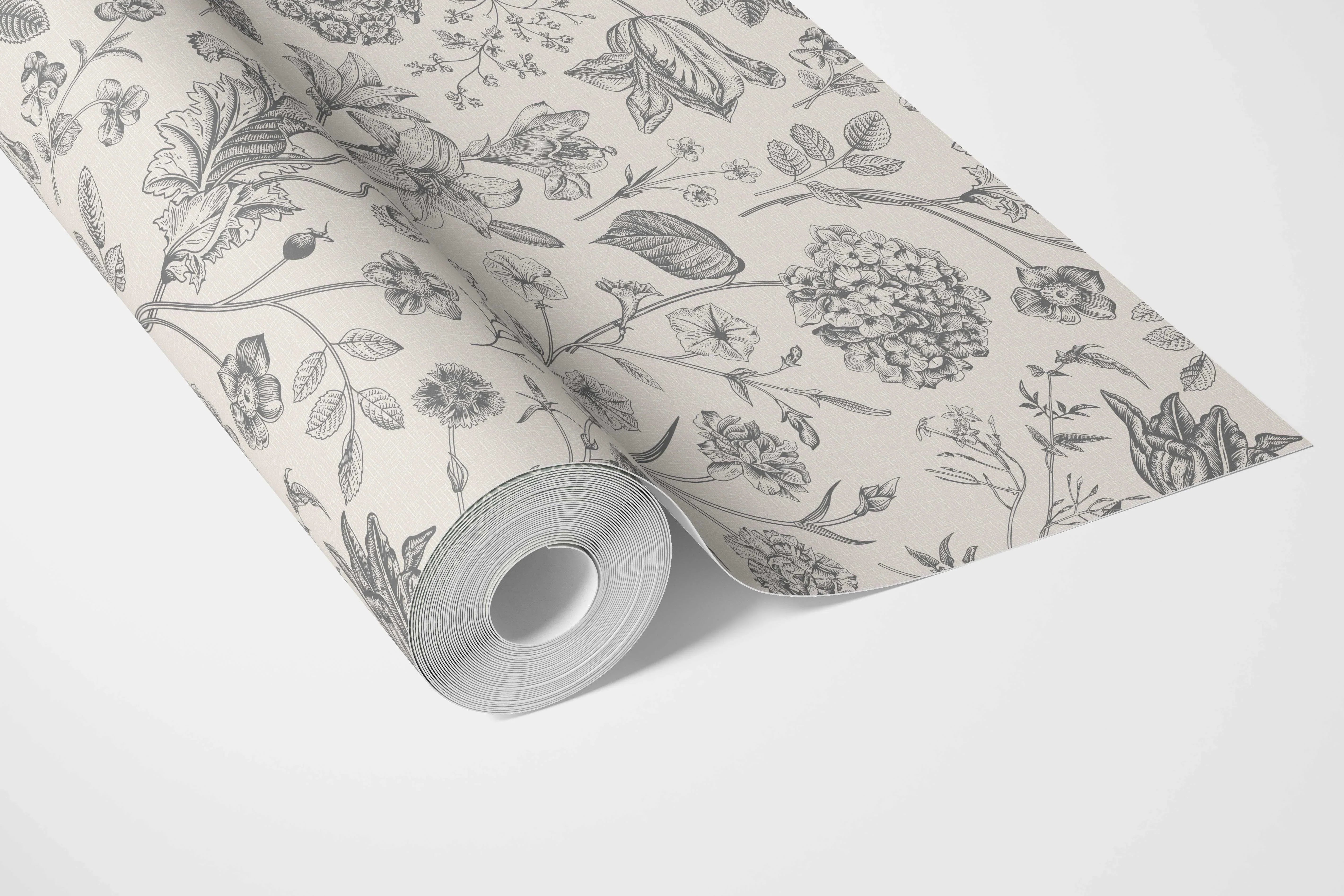Neutral Floral/ Botanical Bathroom Wallpaper Sample (Metallic Gray)