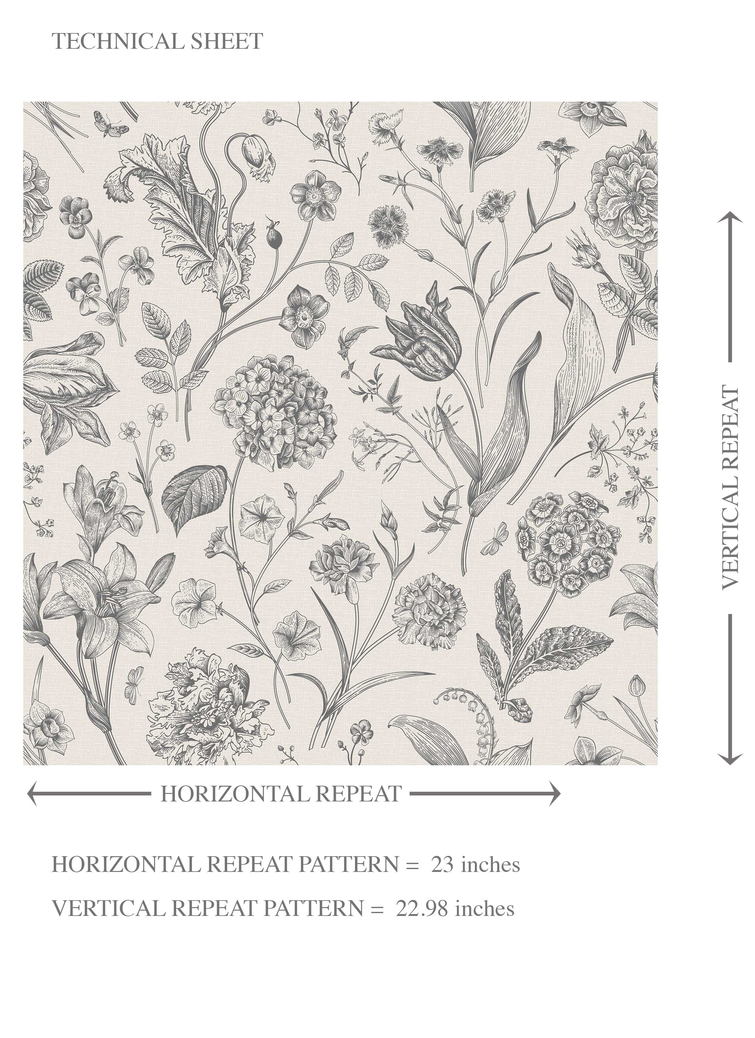 Neutral Floral/ Botanical Kids Room Wallpaper Sample (Metallic Gray)