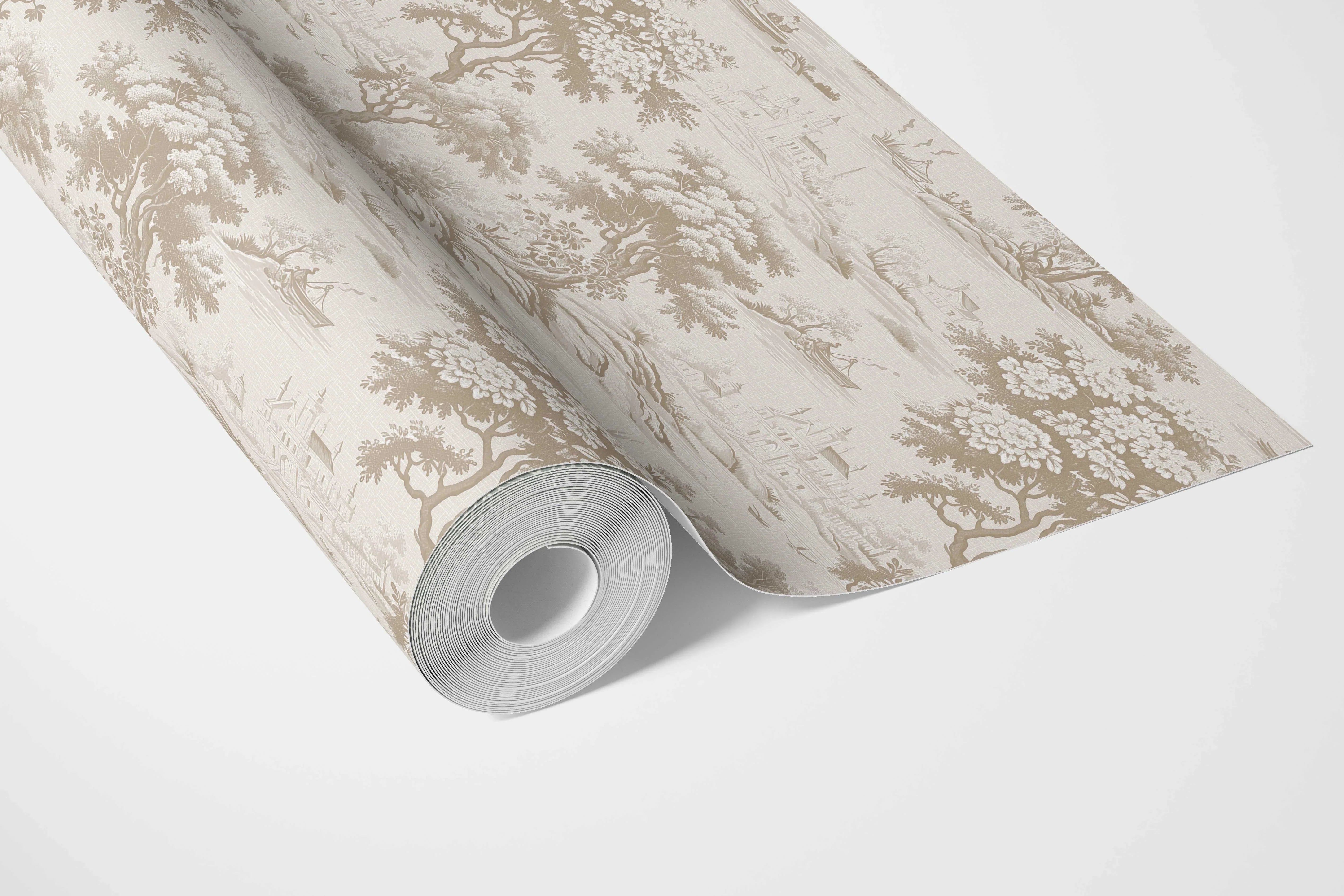 Floral Toile de Jouy Nature Print Bathroom Wallpaper Sample (Beige/ Brown/ Taupe)