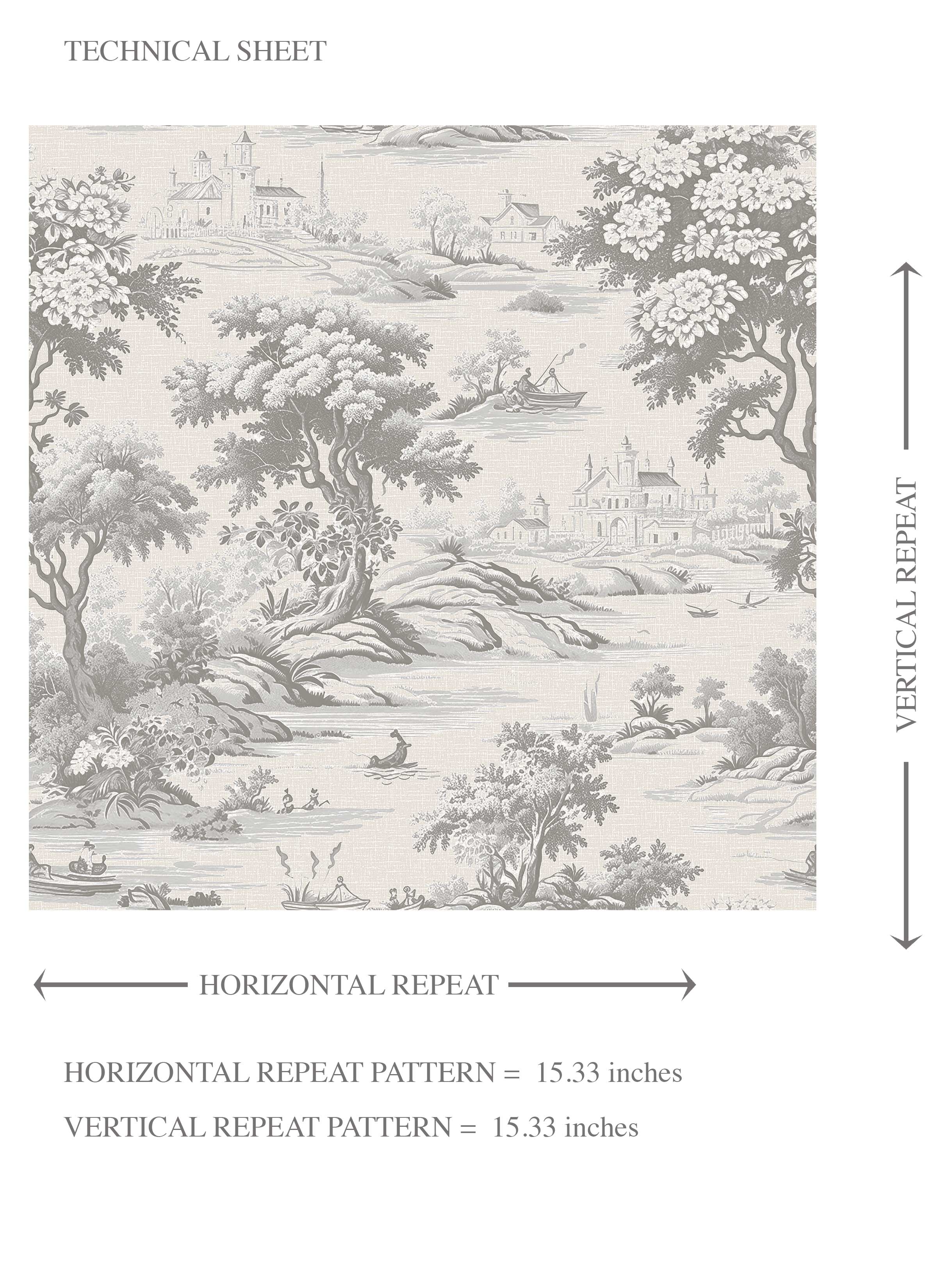 Floral Toile de Jouy Nature Print Kids Room Wallpaper Sample (Silver Gray)