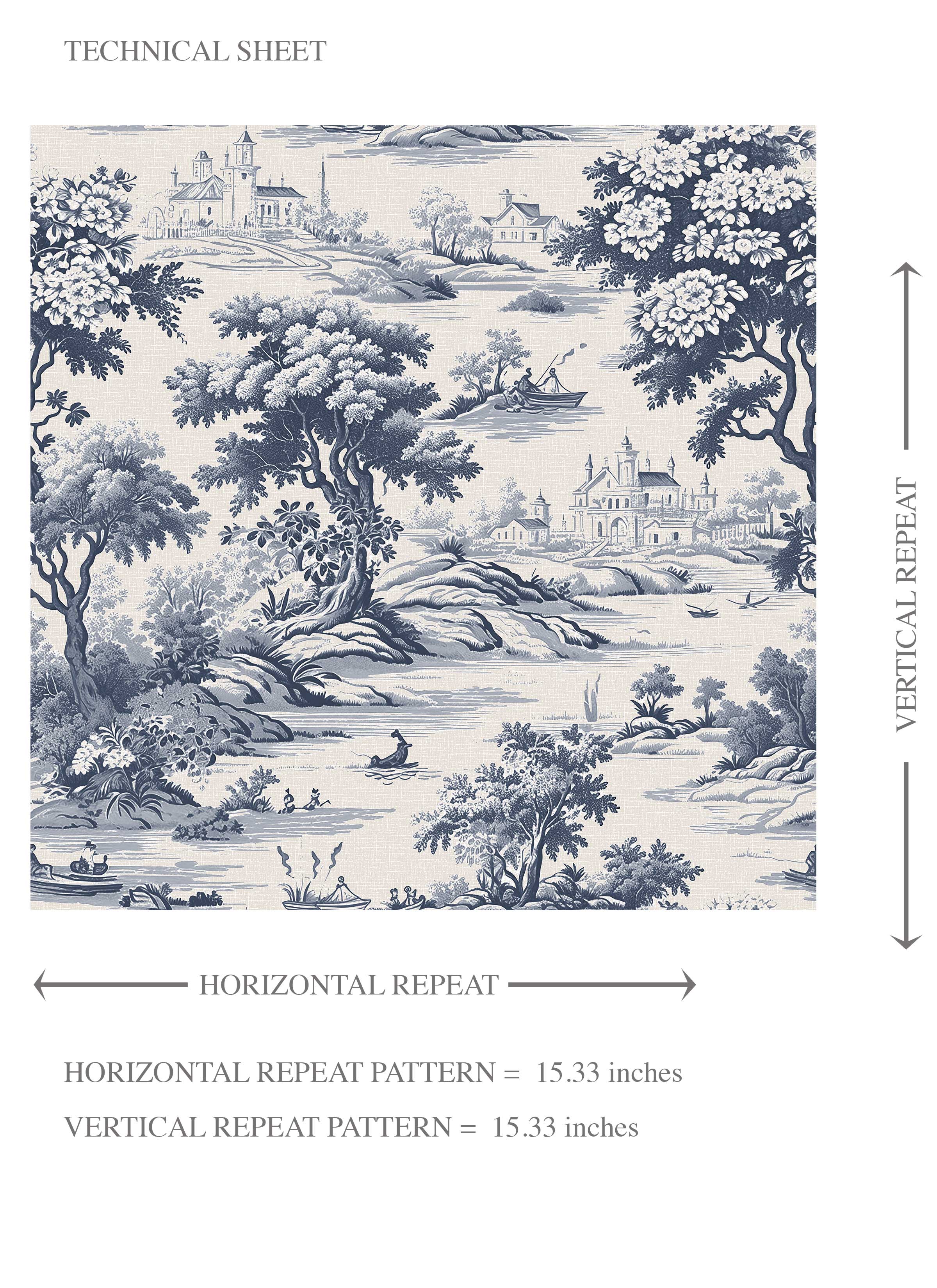 Floral Toile de Jouy Nature Print Kids Room Wallpaper (Navy Blue)