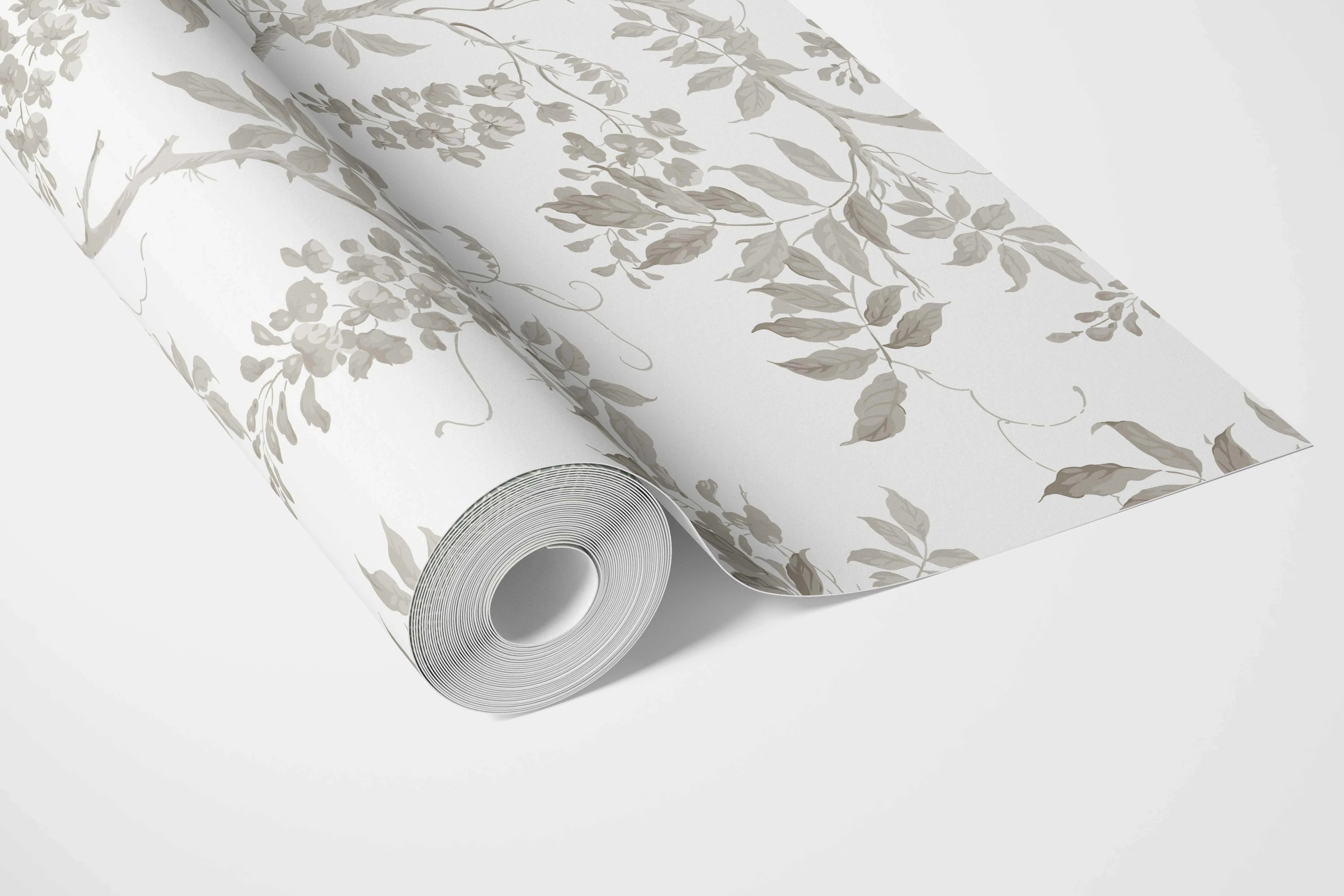 Neutral Floral Vine/ Botanical Bathroom Wallpaper Sample (Grey/ Greige/ White)