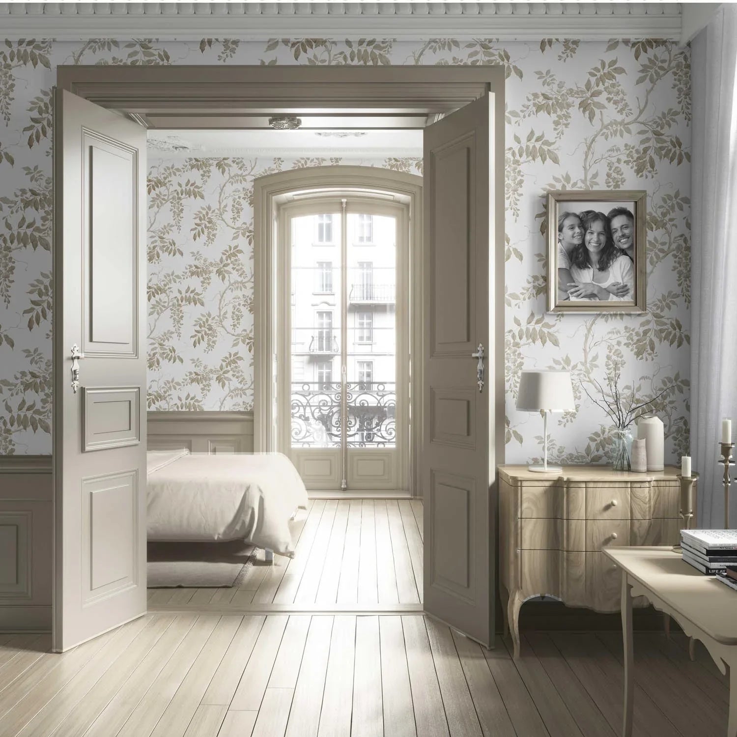 Neutral Floral Vine/ Botanical Living Room Wallpaper Sample (Beige/ Taupe/ Grey/ White)