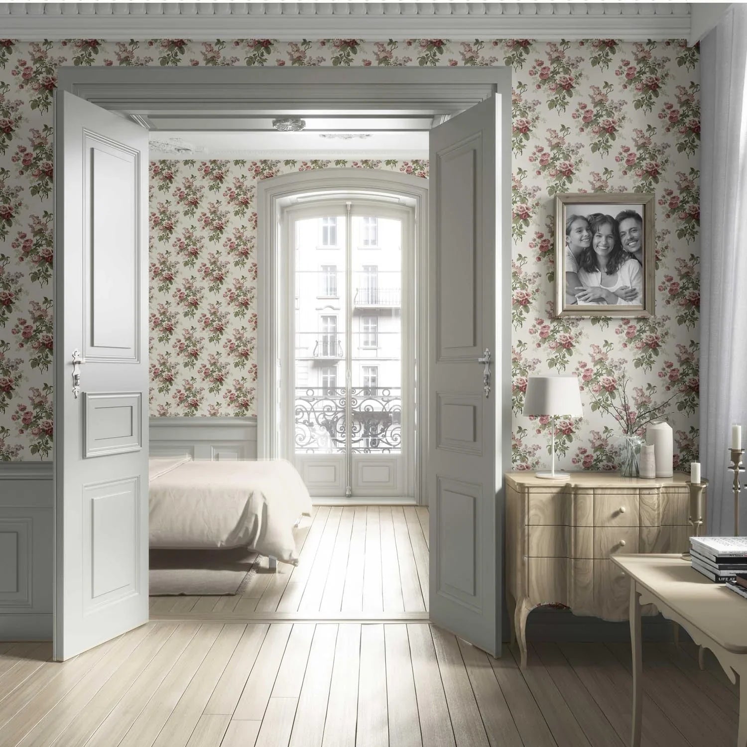 English Floral Print Living Room Wallpaper (Cream/ Pink/ Green/ Mauve)