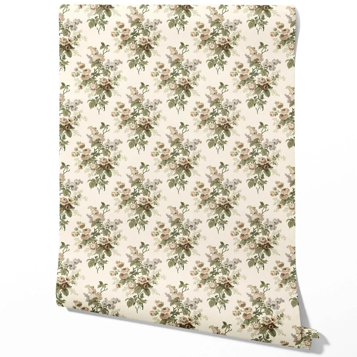 English Floral Print Traditional Wallpaper (Cream/ Beige/ Brown/ Green/ Gray)