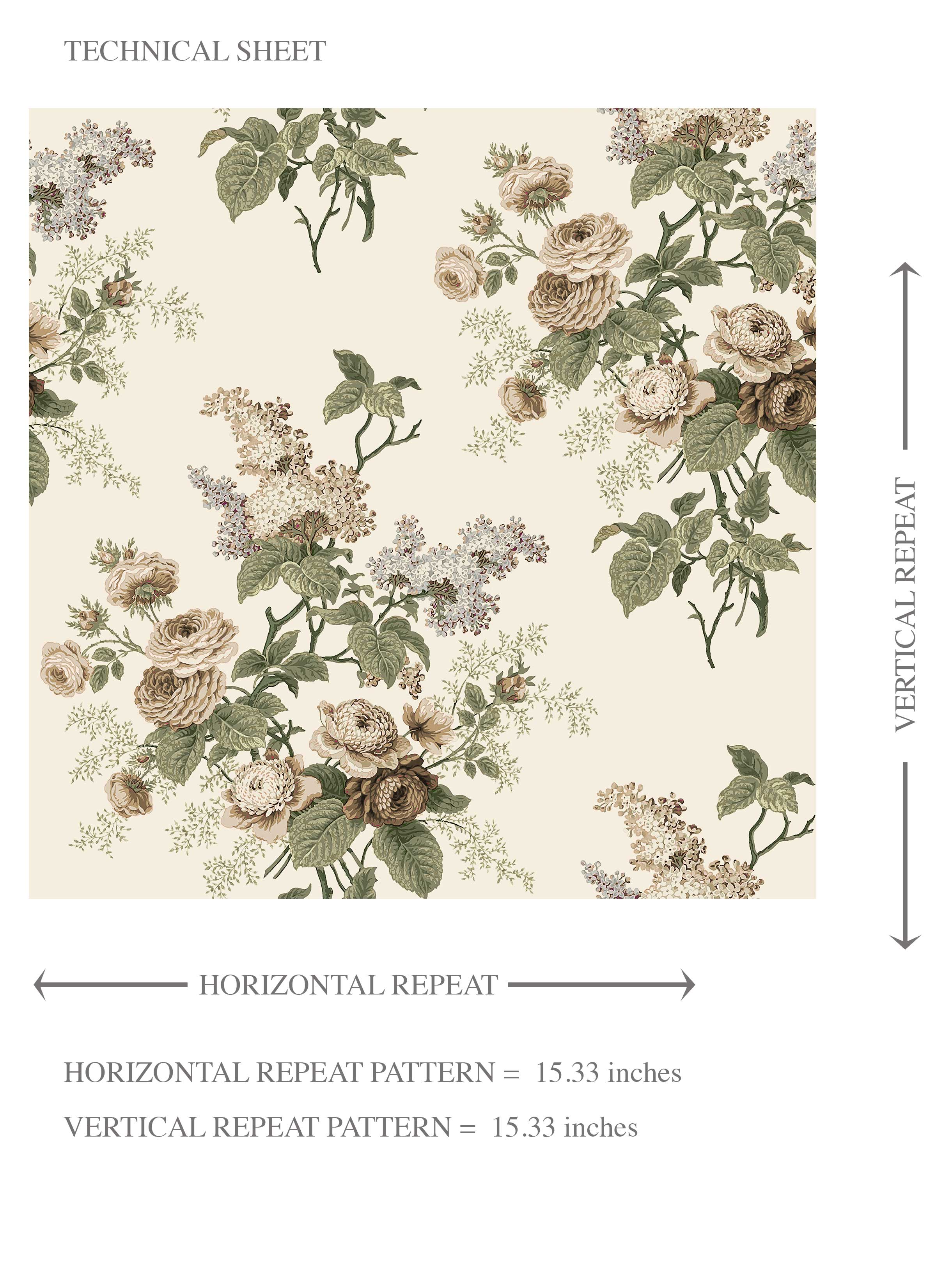 English Floral Print Kids Room Wallpaper (Cream/ Beige/ Brown/ Green/ Gray)