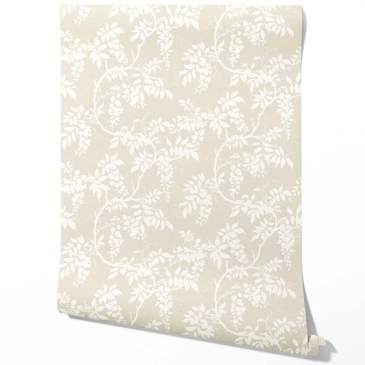 Neutral Floral Vine/ Botanical Traditional Wallpaper Sample (Beige/ Cream/ Warm Grey)