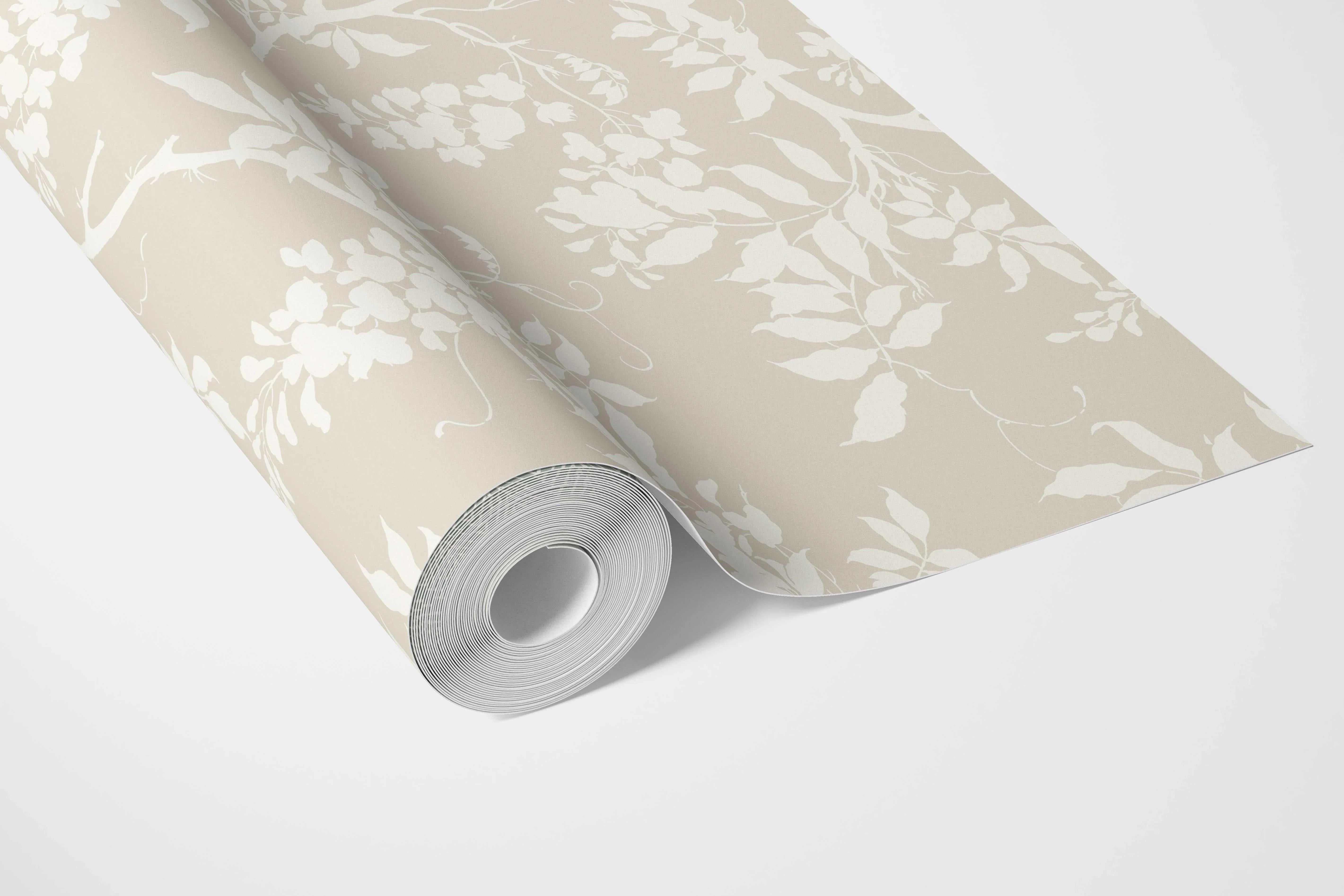 Neutral Floral Vine/ Botanical Bathroom Wallpaper Sample (Beige/ Cream/ Warm Grey)