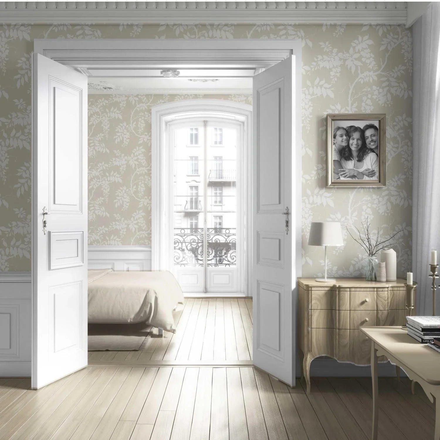 Neutral Floral Vine/ Botanical Living Room Wallpaper Sample (Beige/ Cream/ Warm Grey)