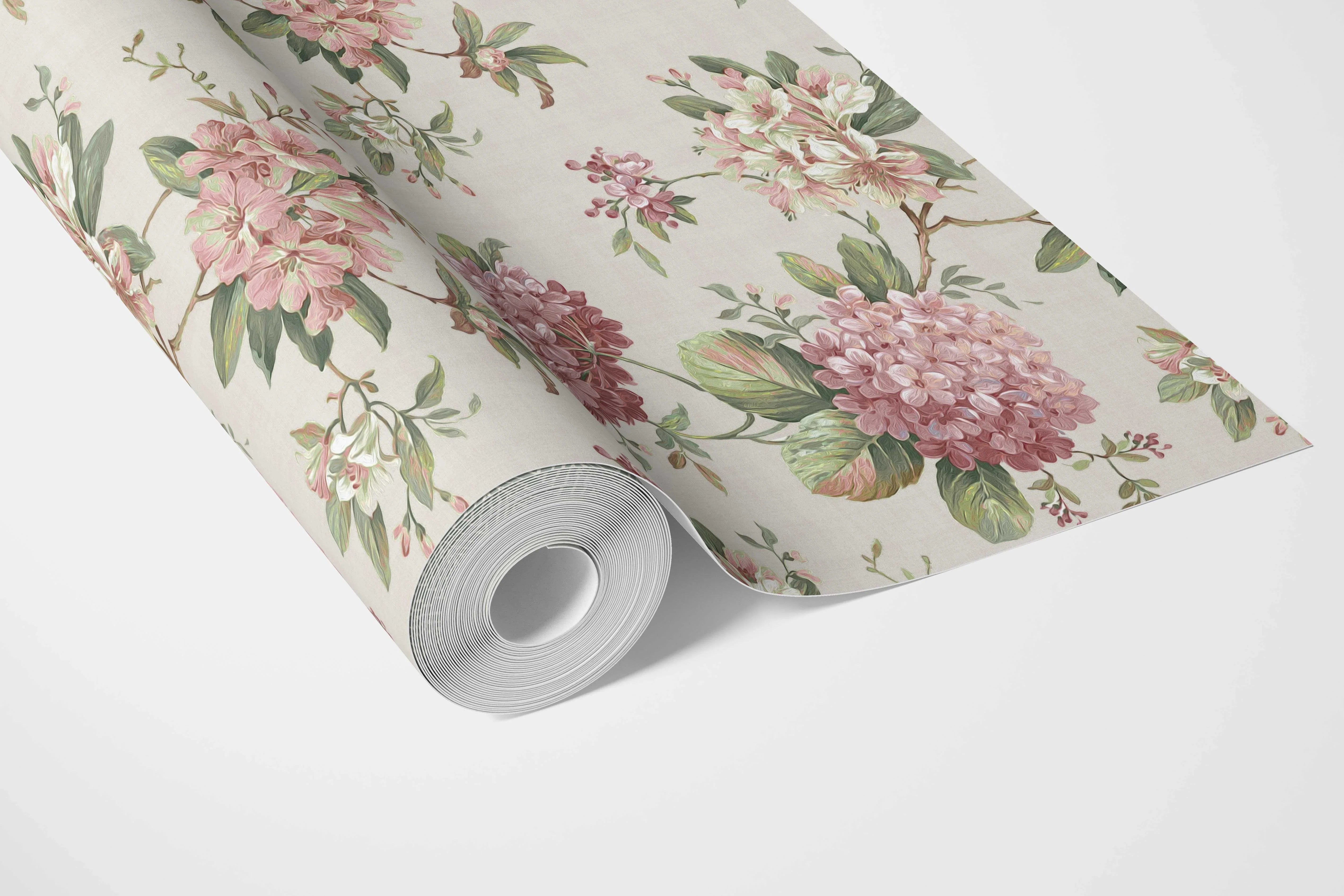 Modern Floral Block Print Bathroom Wallpaper Sample (Blush Pink/ Green)
