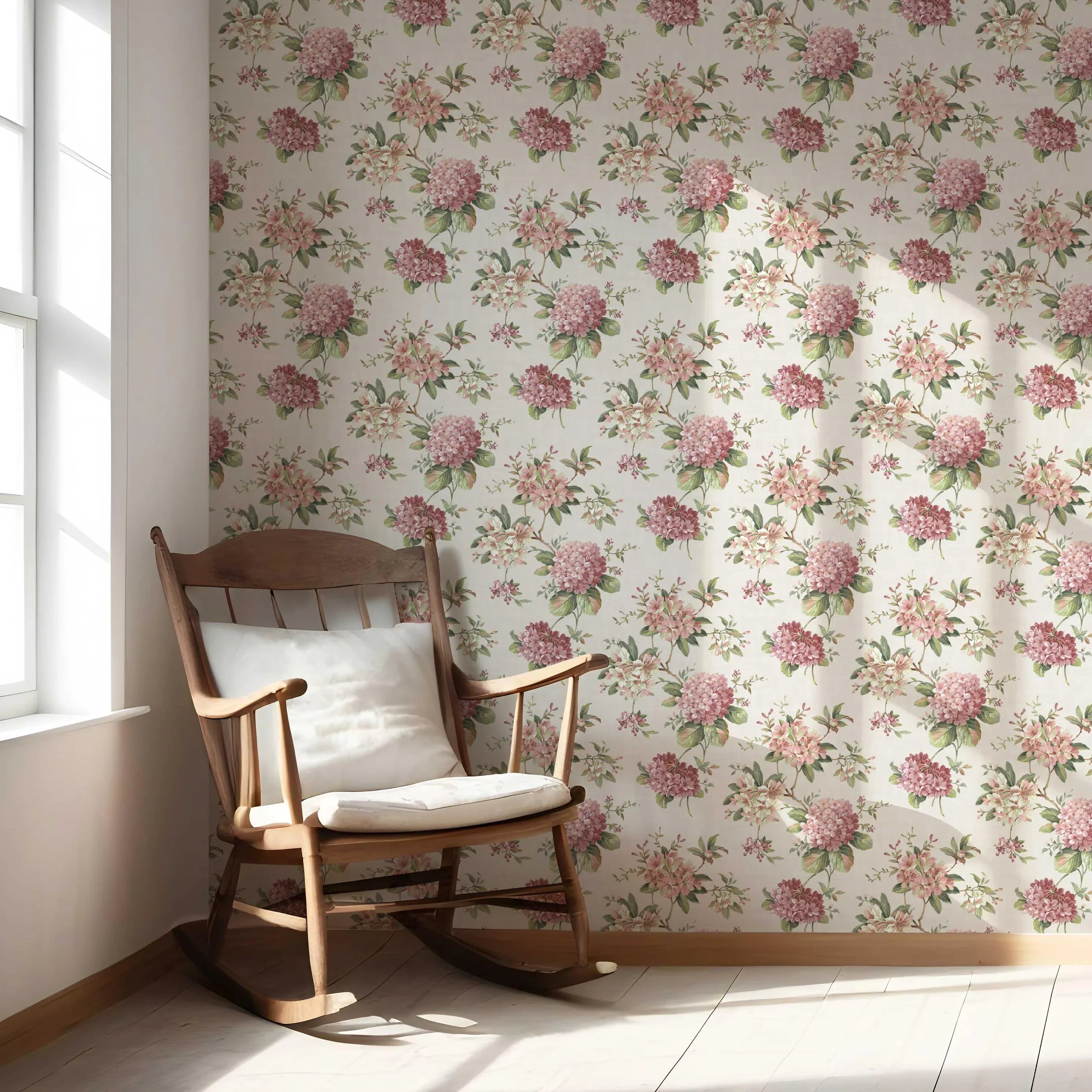 Modern Floral Block Print Nursery Wallpaper Sample (Blush Pink/ Green)