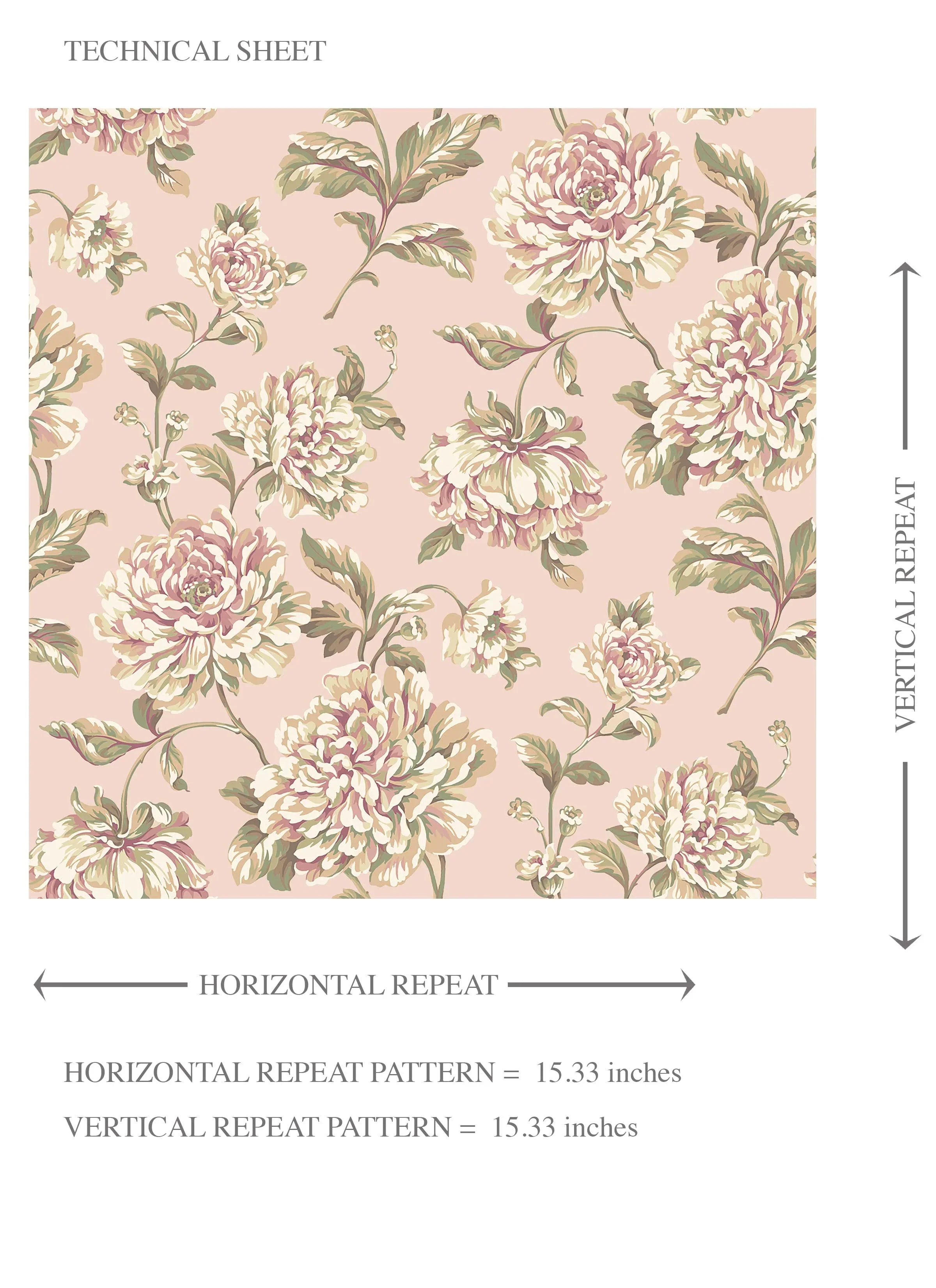 Chinoiserie/ English Floral Kids Room Wallpaper Sample (Soft Pink/ Peach/ Green/ Cream)