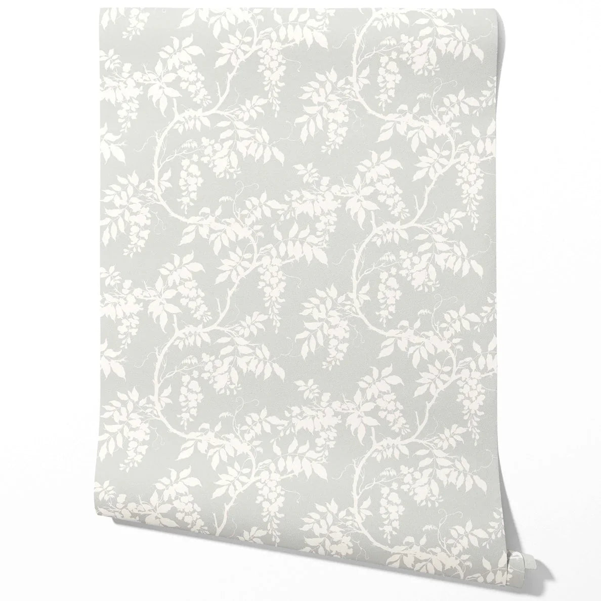 Neutral Floral Vine/ Botanical Traditional Wallpaper Sample (Dove Grey/ Off-White)