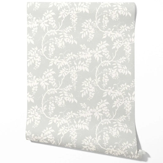 Neutral Floral Vine/ Botanical Traditional Wallpaper Sample (Dove Gray/ Off-White)