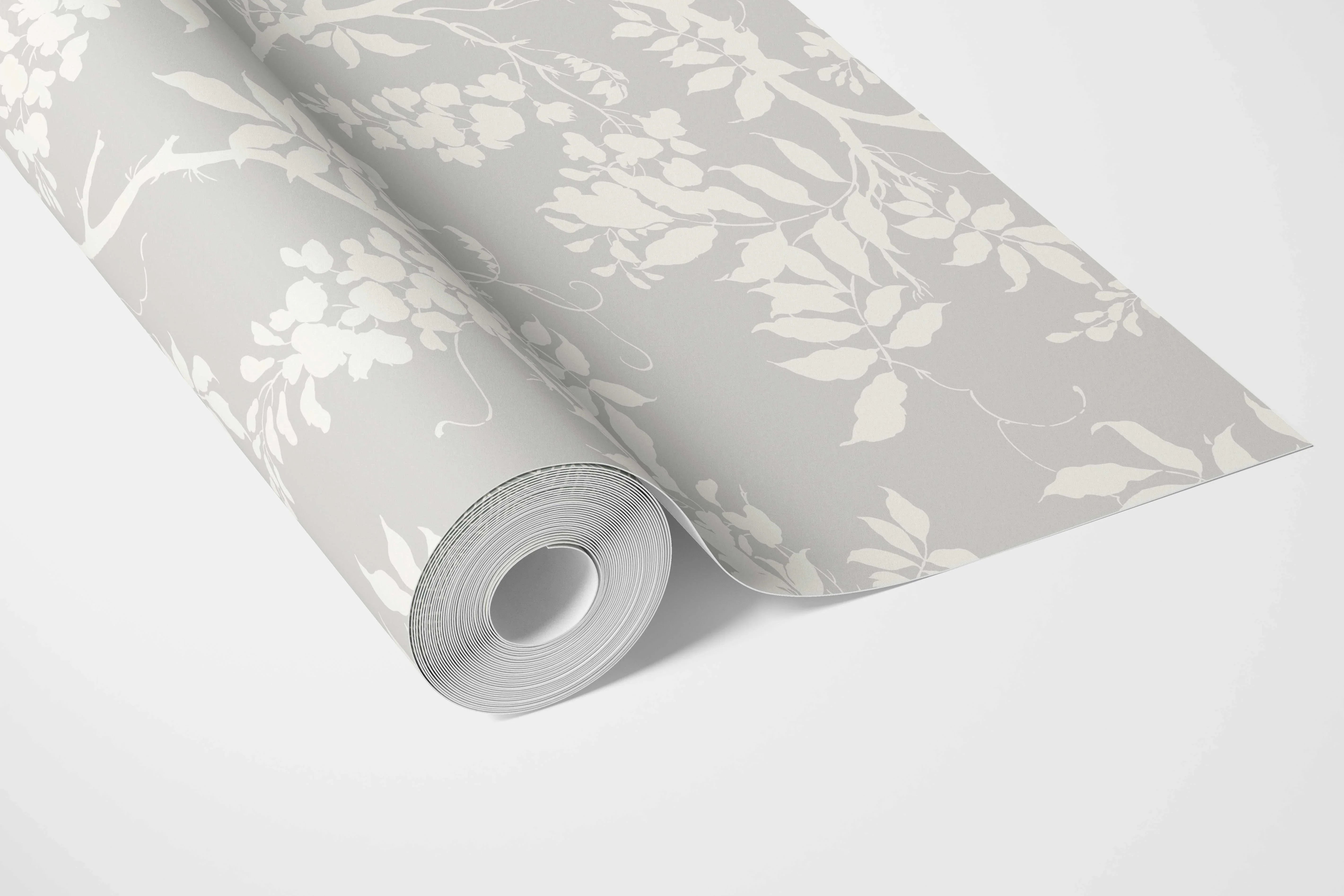 Neutral Floral Vine/ Botanical Bathroom Wallpaper Sample (Dove Grey/ Off-White)